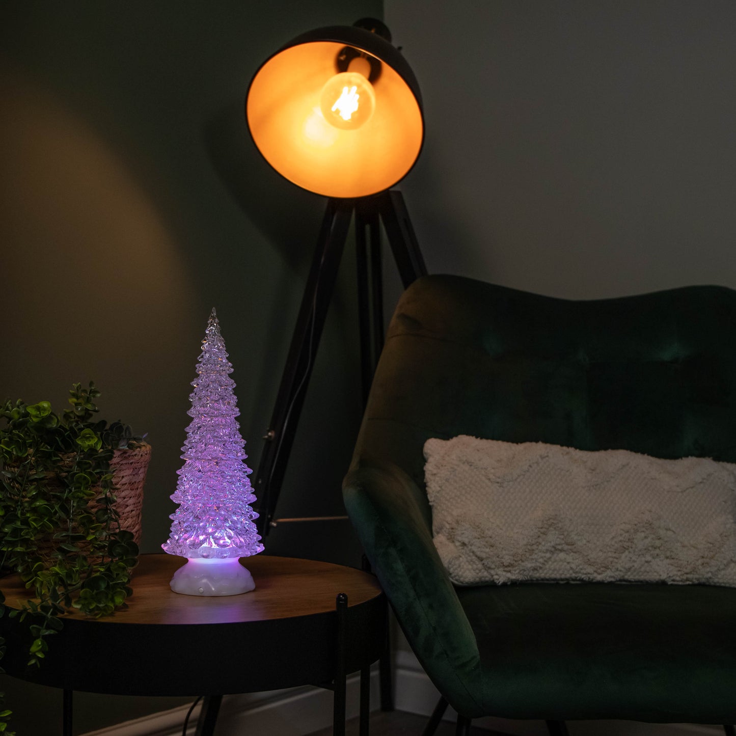 Factory Seconds: 32cm Dual Power LED Christmas Glitter Water Spinner Colour Changing Tree