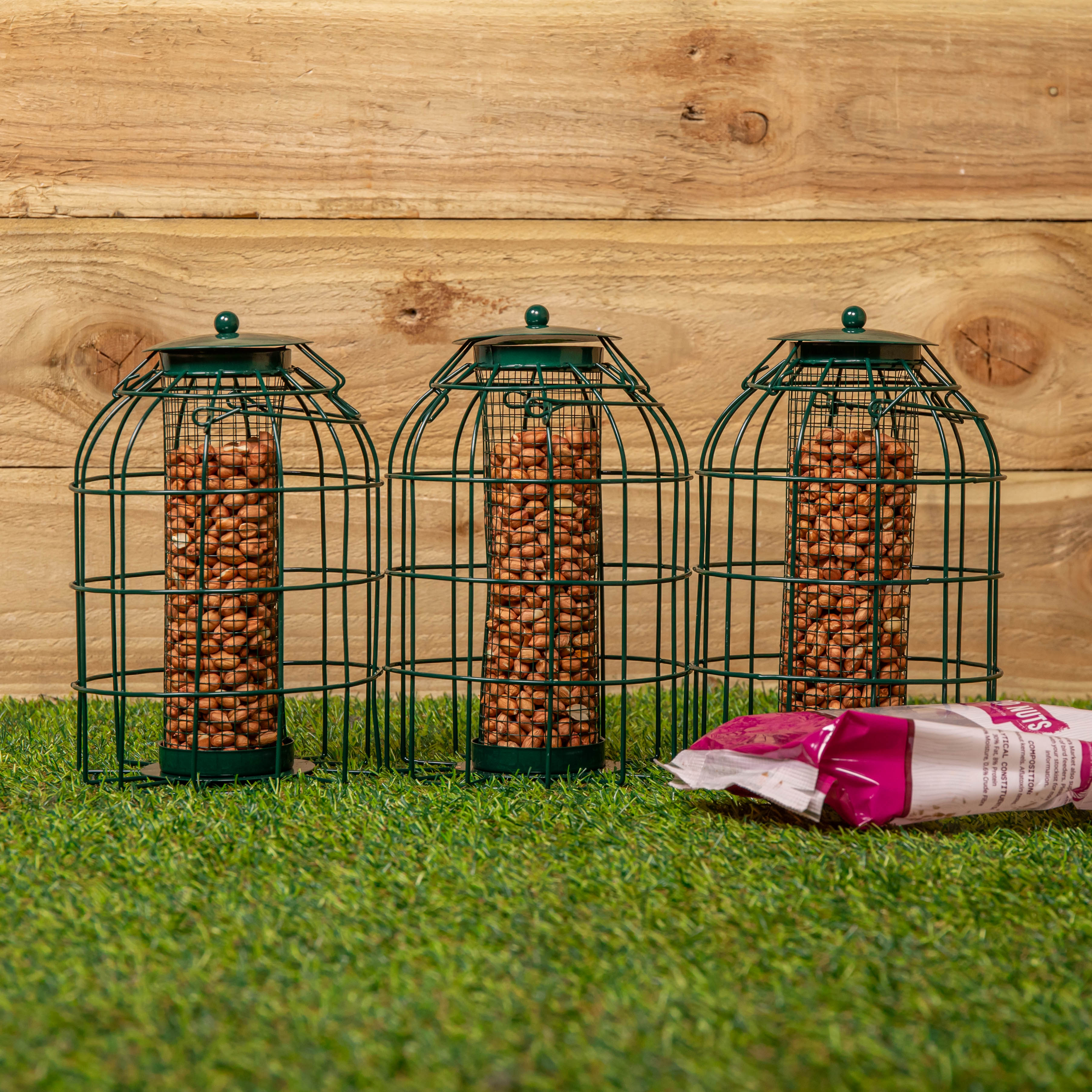 Pack of 3 Samuel Alexander Metal Hanging Bird Nut Feeder with Squirrel Guard & Pack of Nut Feed