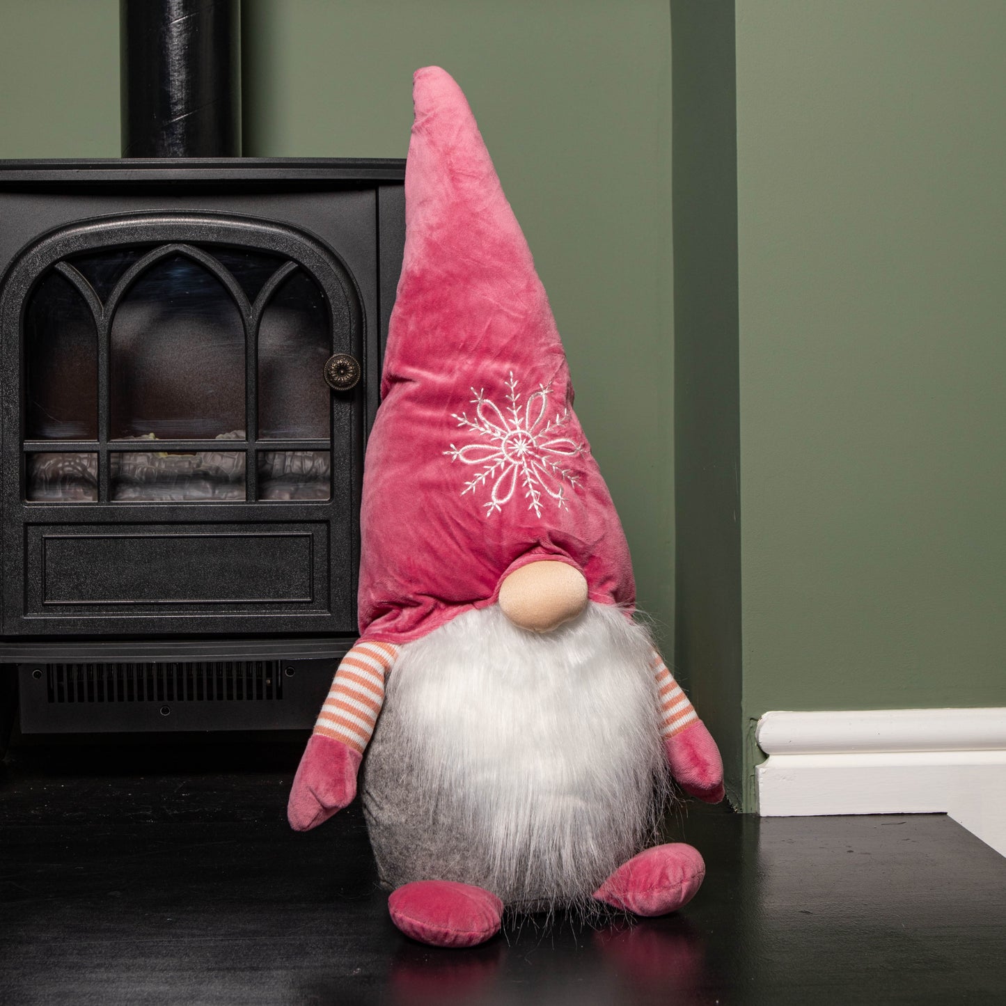 56cm Pink Sitting Christmas Gonk Decoration with Snowflake Hat