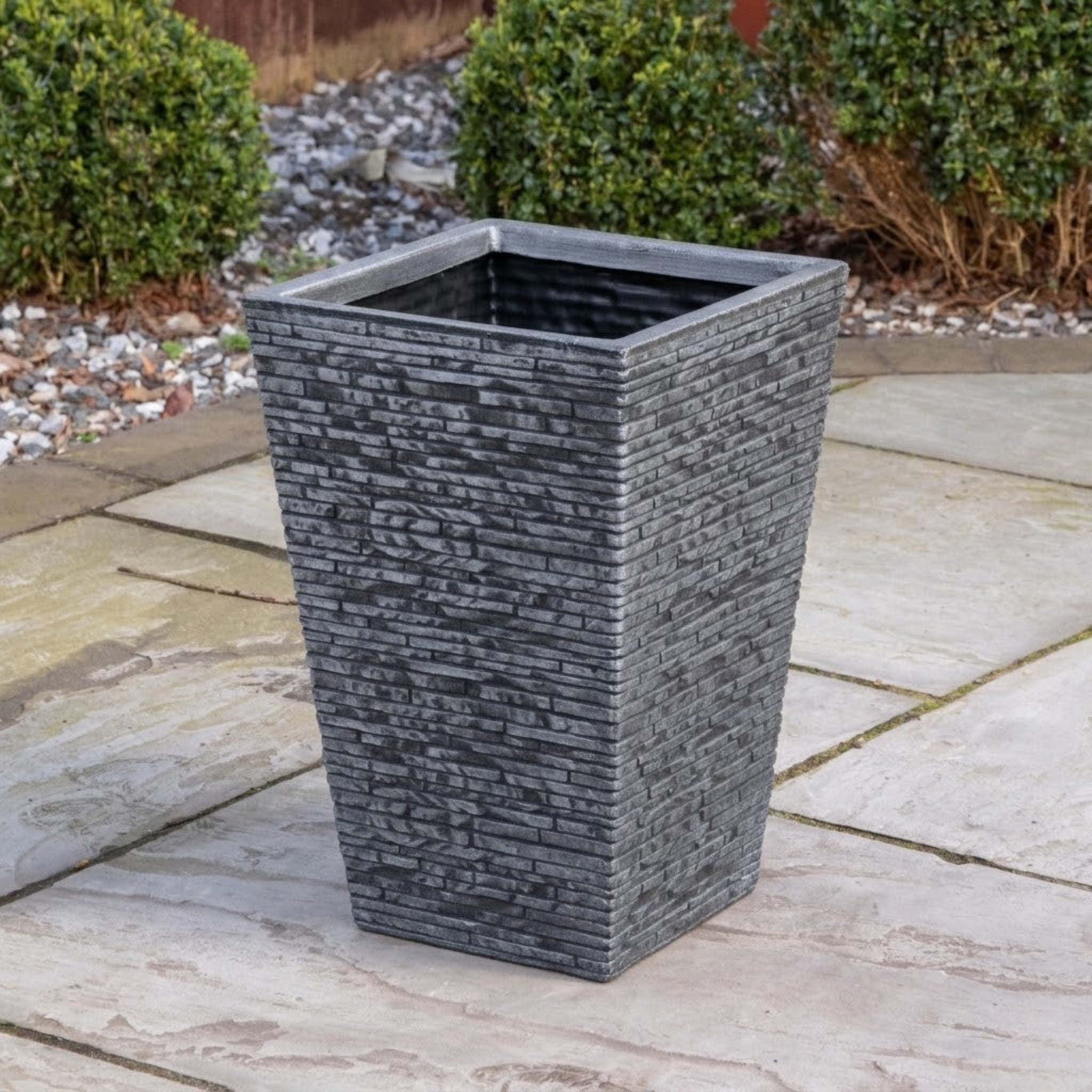 30cm x 45cm Large Square Plastic Slate Effect Garden Planter in Dark Grey