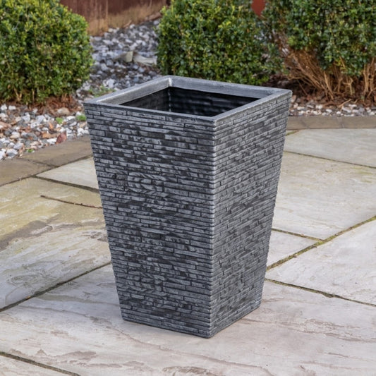 30cm x 45cm Large Square Plastic Slate Effect Garden Planter in Dark Grey