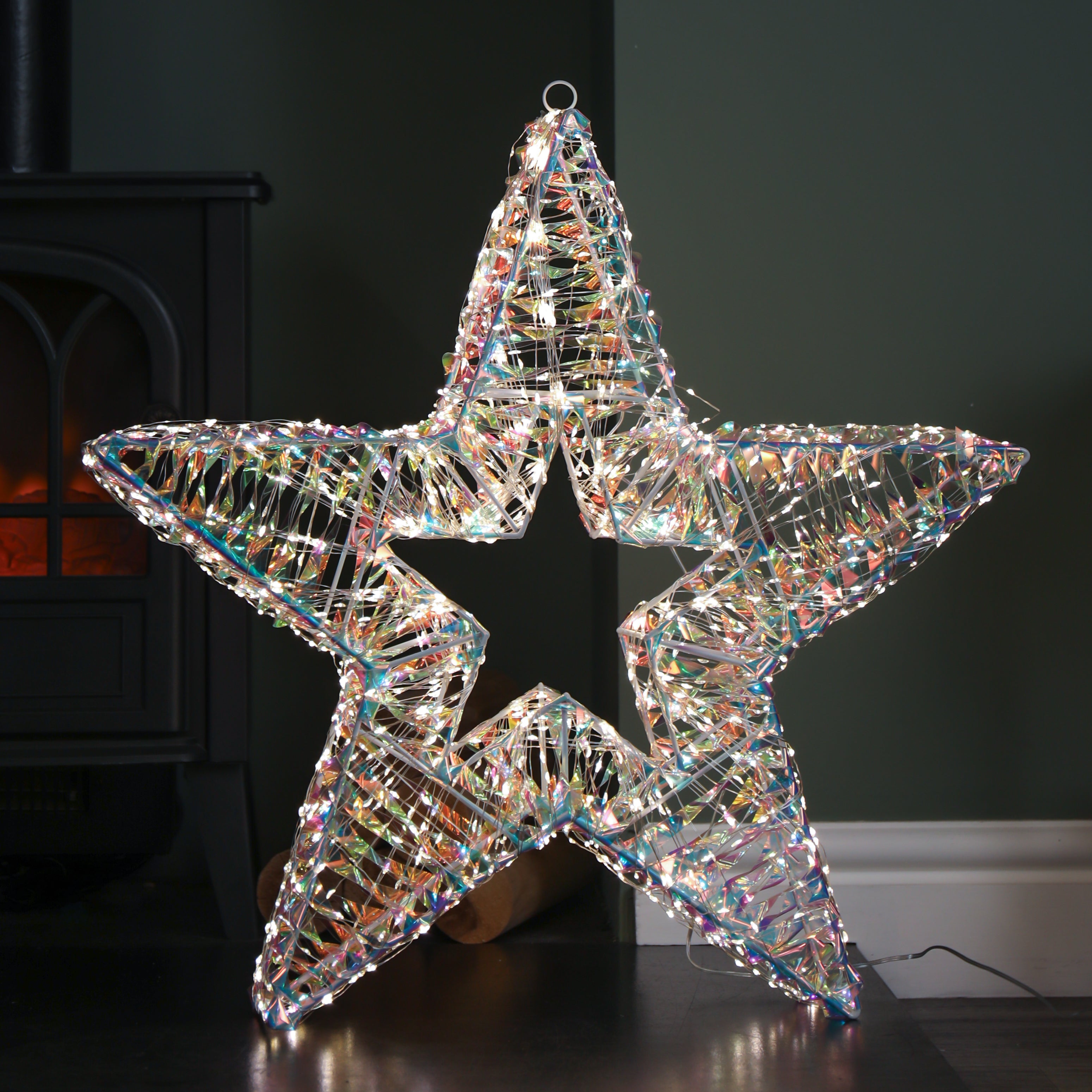 60cm Light up Iridescent Shimmer Christmas Star with 1440 Warm White LEDs