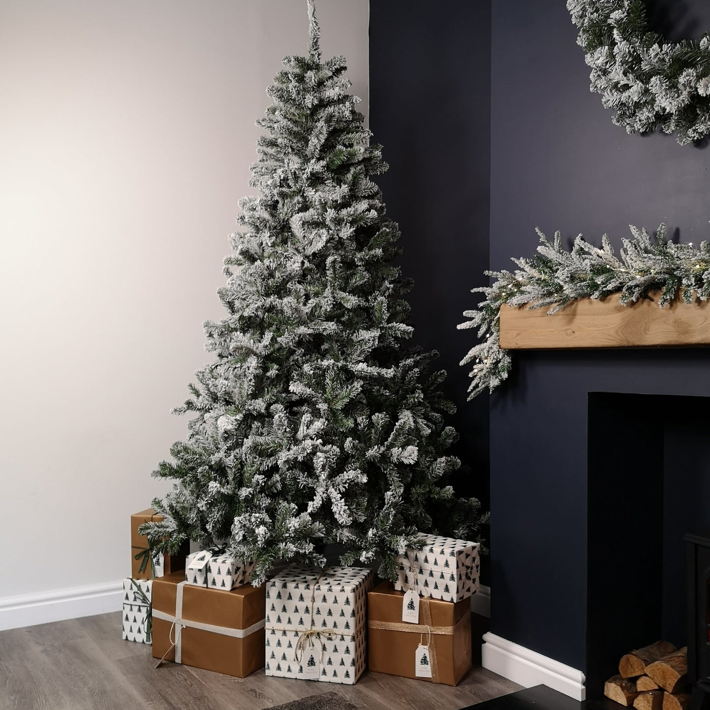 8ft (2.4m) Snow Flocked Woodcote Spruce Artificial Christmas Tree