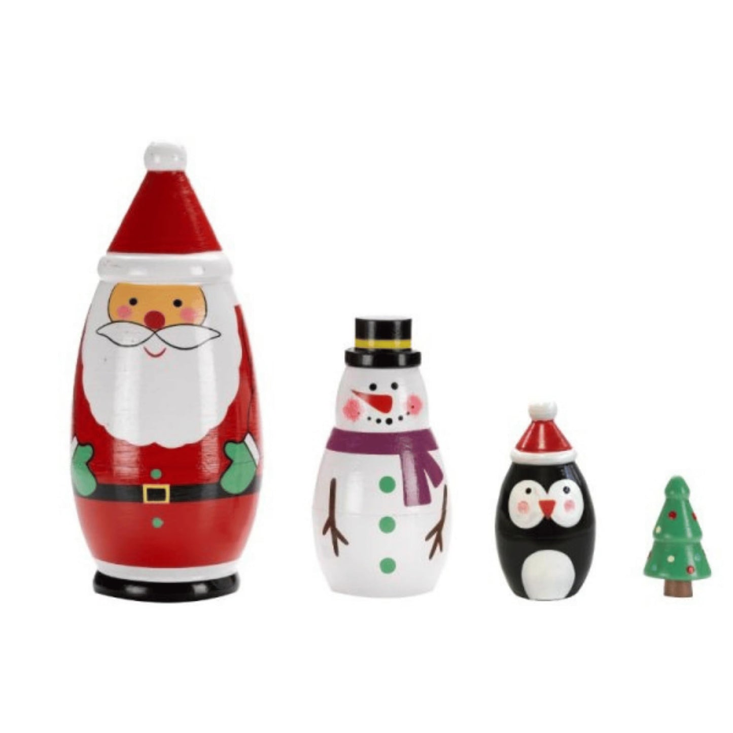16cm Hand Painted Wooden Christmas Santa Festive Figurine Set