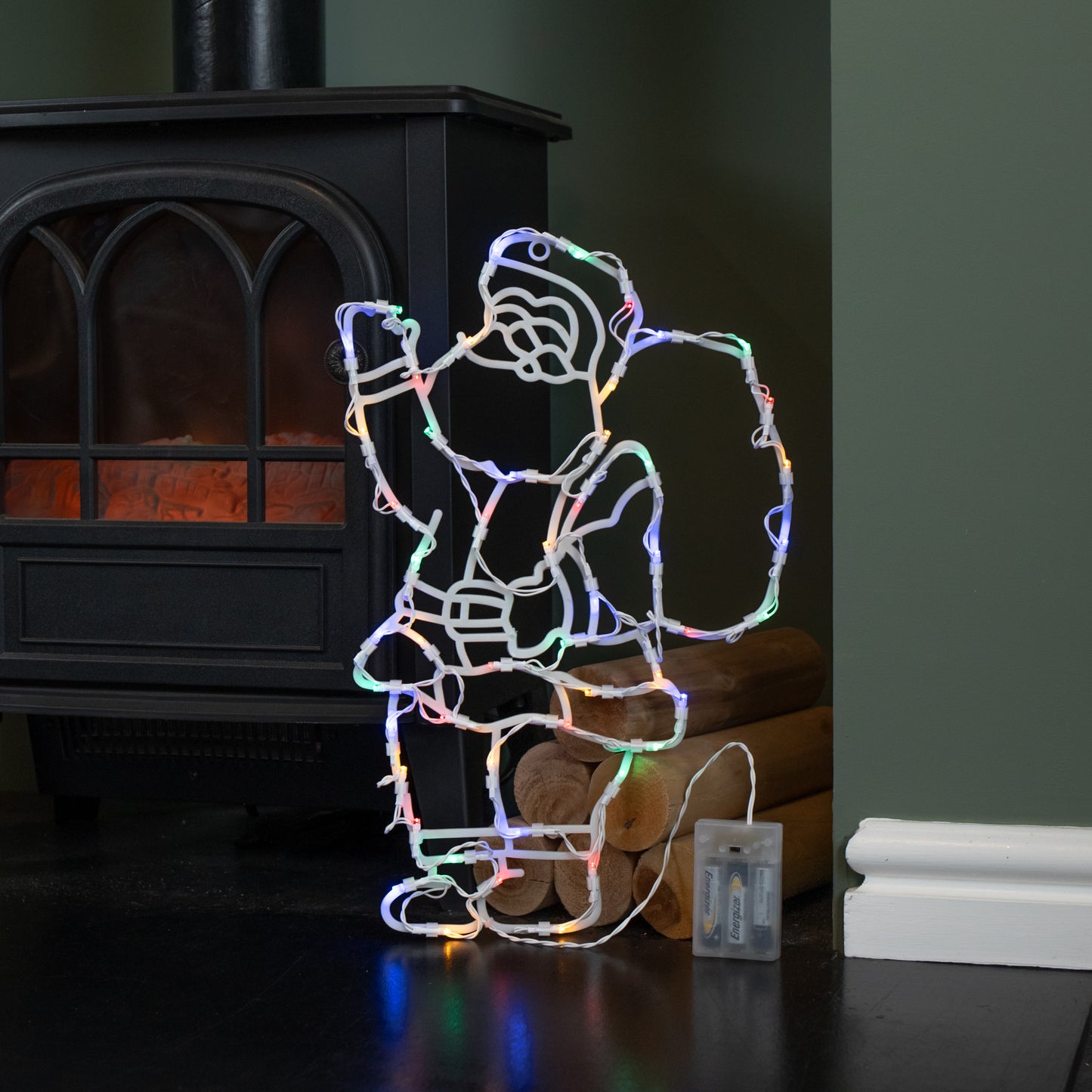 44cm Battery Powered Light up Hanging Christmas Santa with Multi-Coloured  Multi-Action LEDs