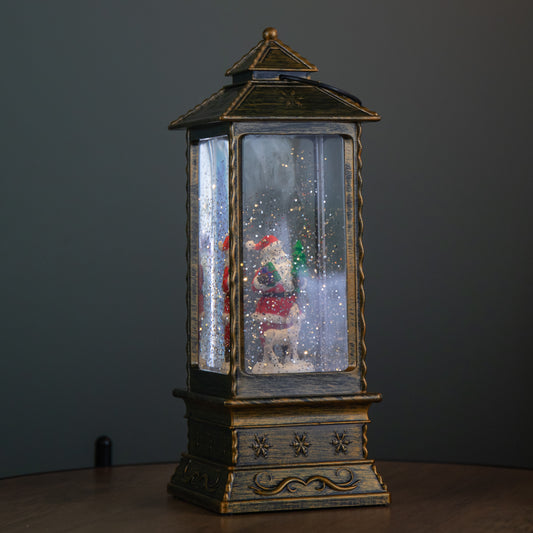 29cm Battery Operated Light up Christmas Water Spinner with Rotating Santa & LEDs