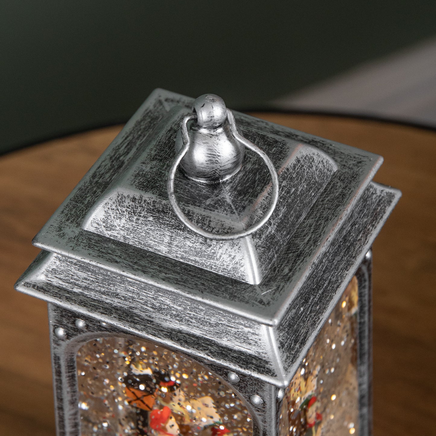 21cm Dual Powered Light up Lantern Christmas Water Spinner with Carol Scene