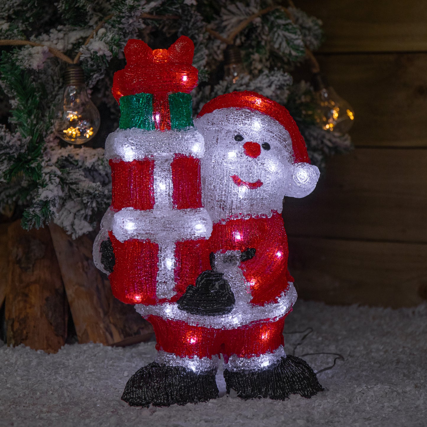 41cm Light up Acrylic Christmas Santa with 3 Gifts and 40 White LEDs
