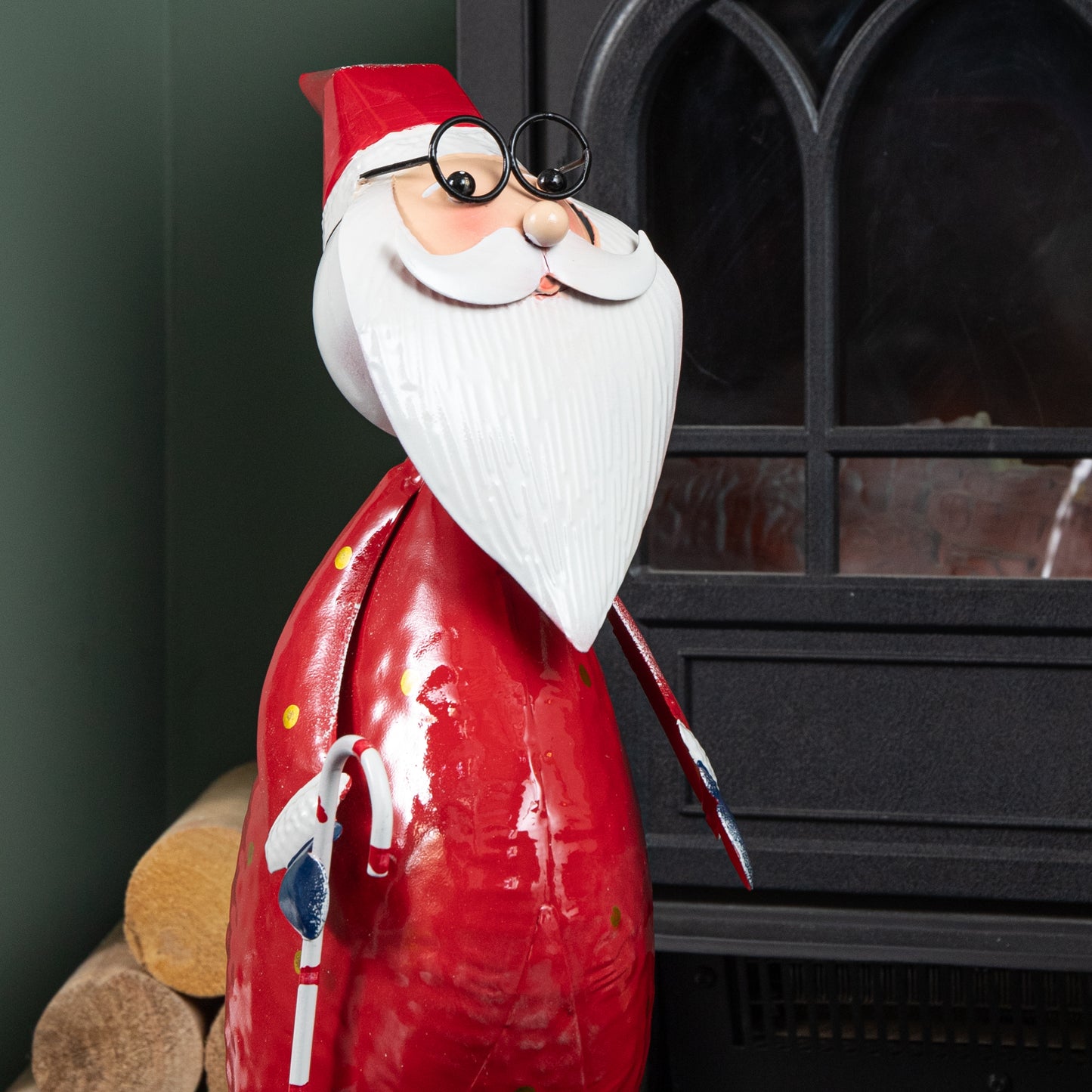 44cm Hand Painted Metal Christmas Polka Dot Santa Decoration