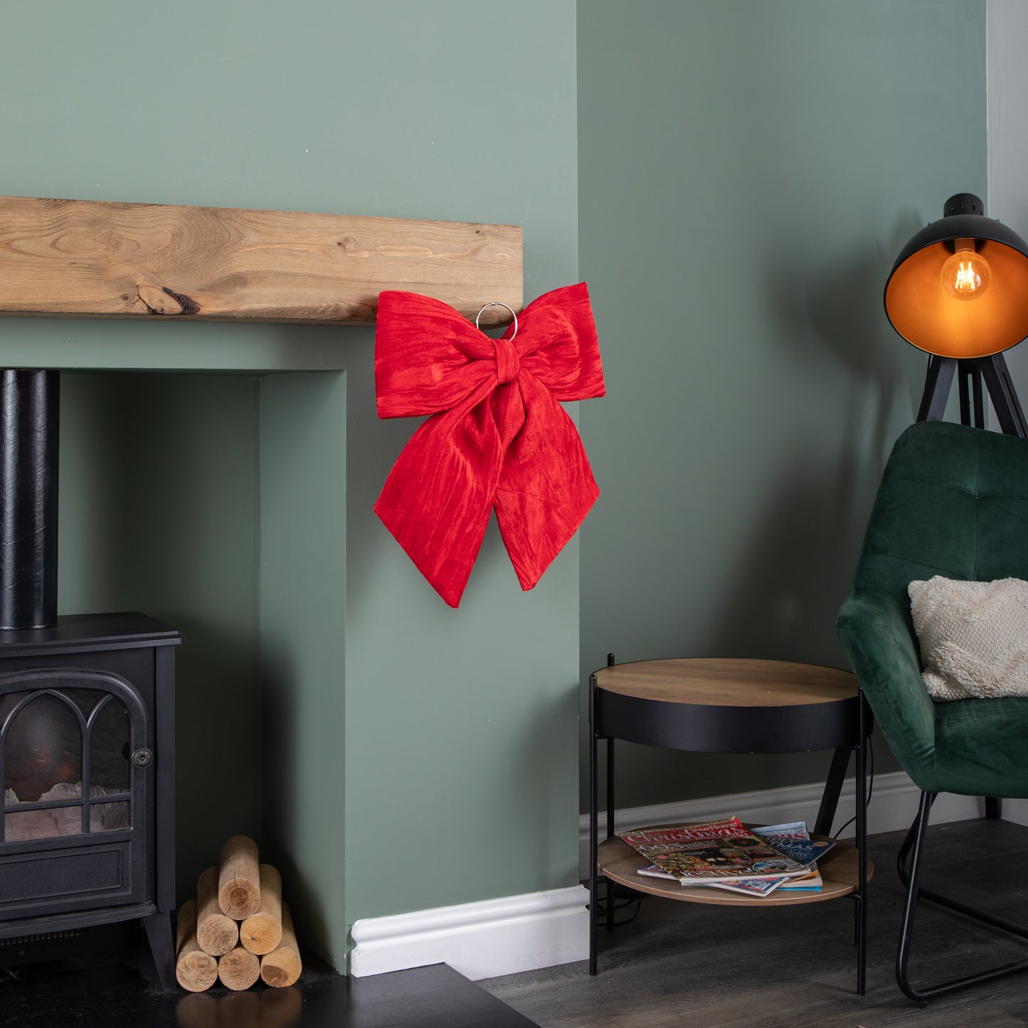 44cm Red Luxurious Velvet Hanging Christmas Bow Decoration