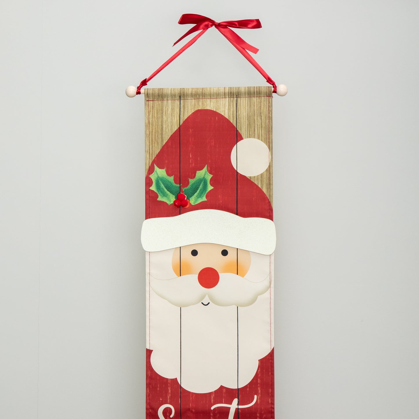 1.2m Battery Operated Light up Hanging Christmas Santa Stop Here Fabric Banner with LEDs