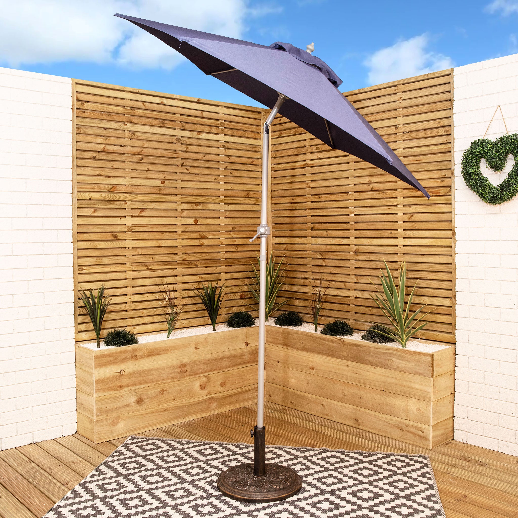 2m Lightweight Aluminium Garden Patio Sun Shade Parasol with Crank & Tilt Mechanism in Navy