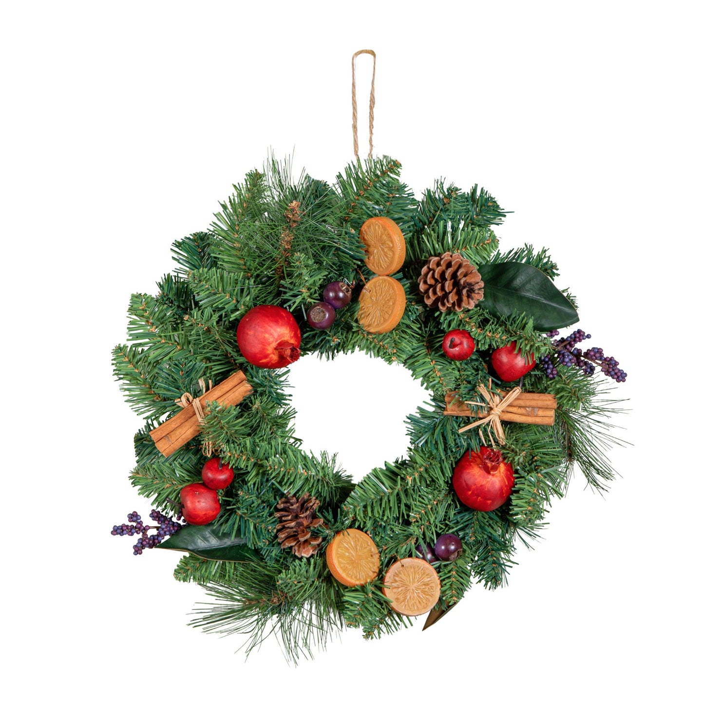40cm Festive Spice Christmas Wreath with Pinecones and Faux Dried Fruit