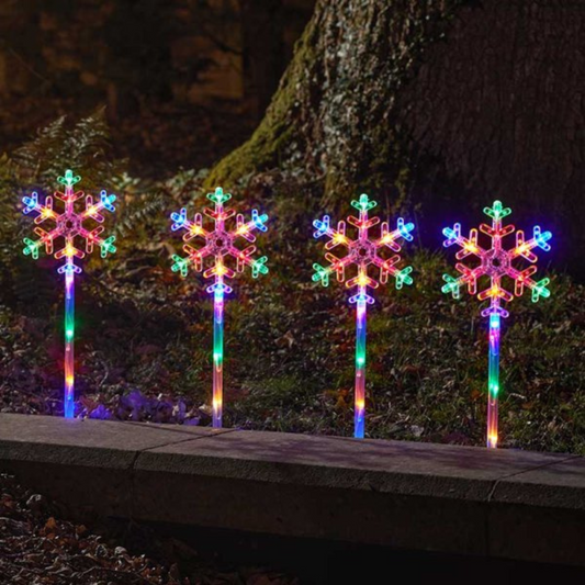43cm Set of 4 Battery Powered Light up Christmas Snowflake Path Lights with Multi-Coloured LEDs