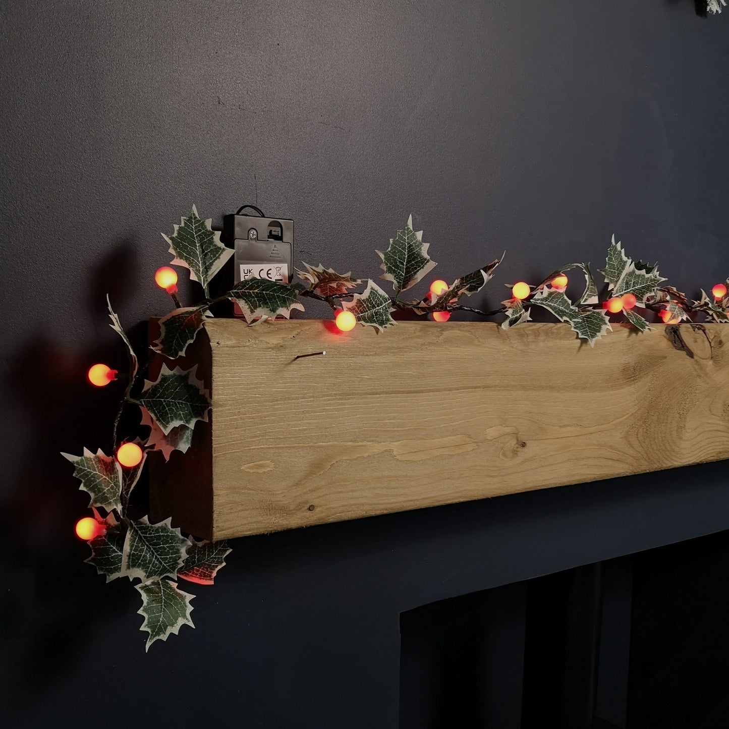 1.8m Artificial Garland with Berries & Lights Battery Operated with 35 Warm White LEDs