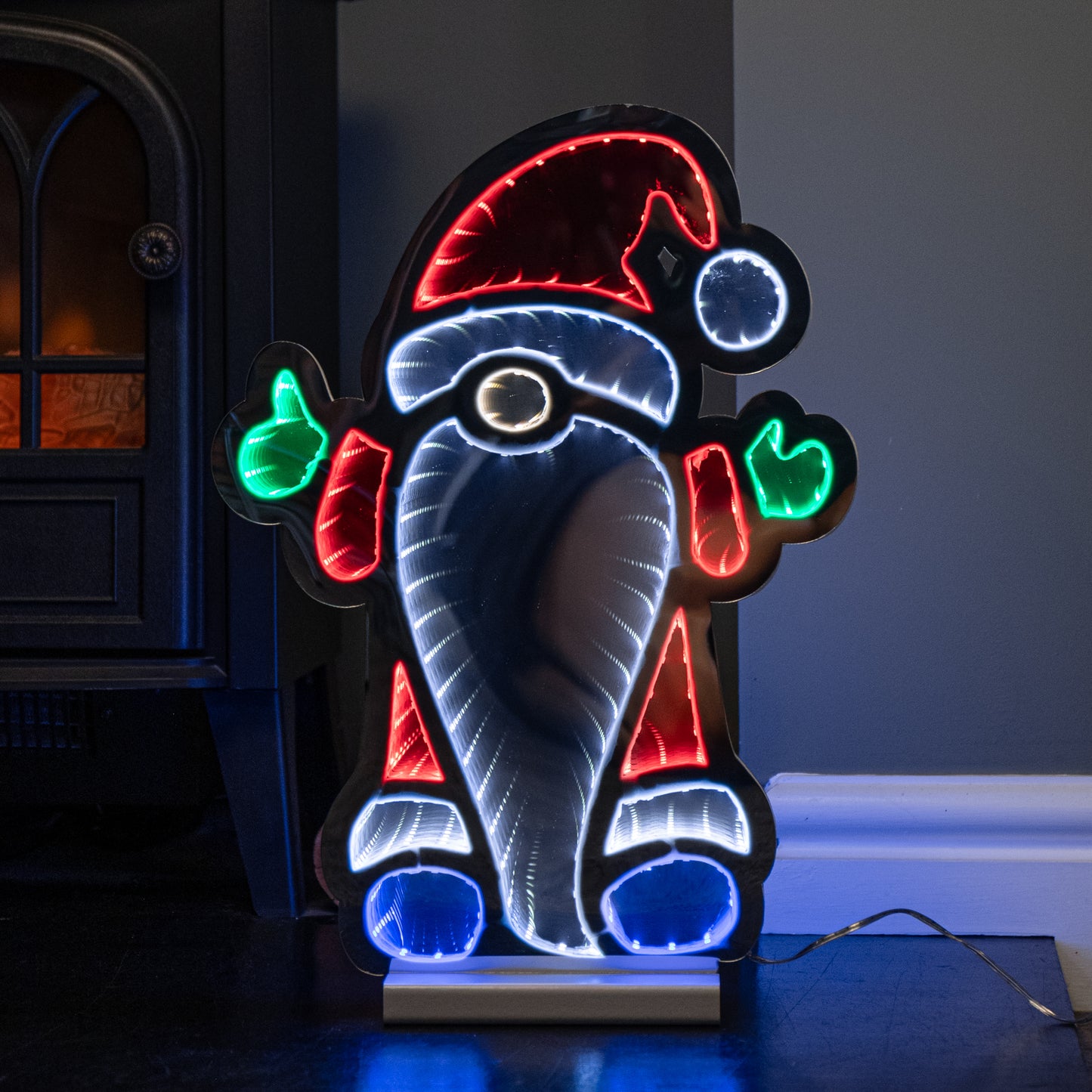 40cm Light up Standing Gnome Christmas Infinity Decoration on Wooden Base with LEDs
