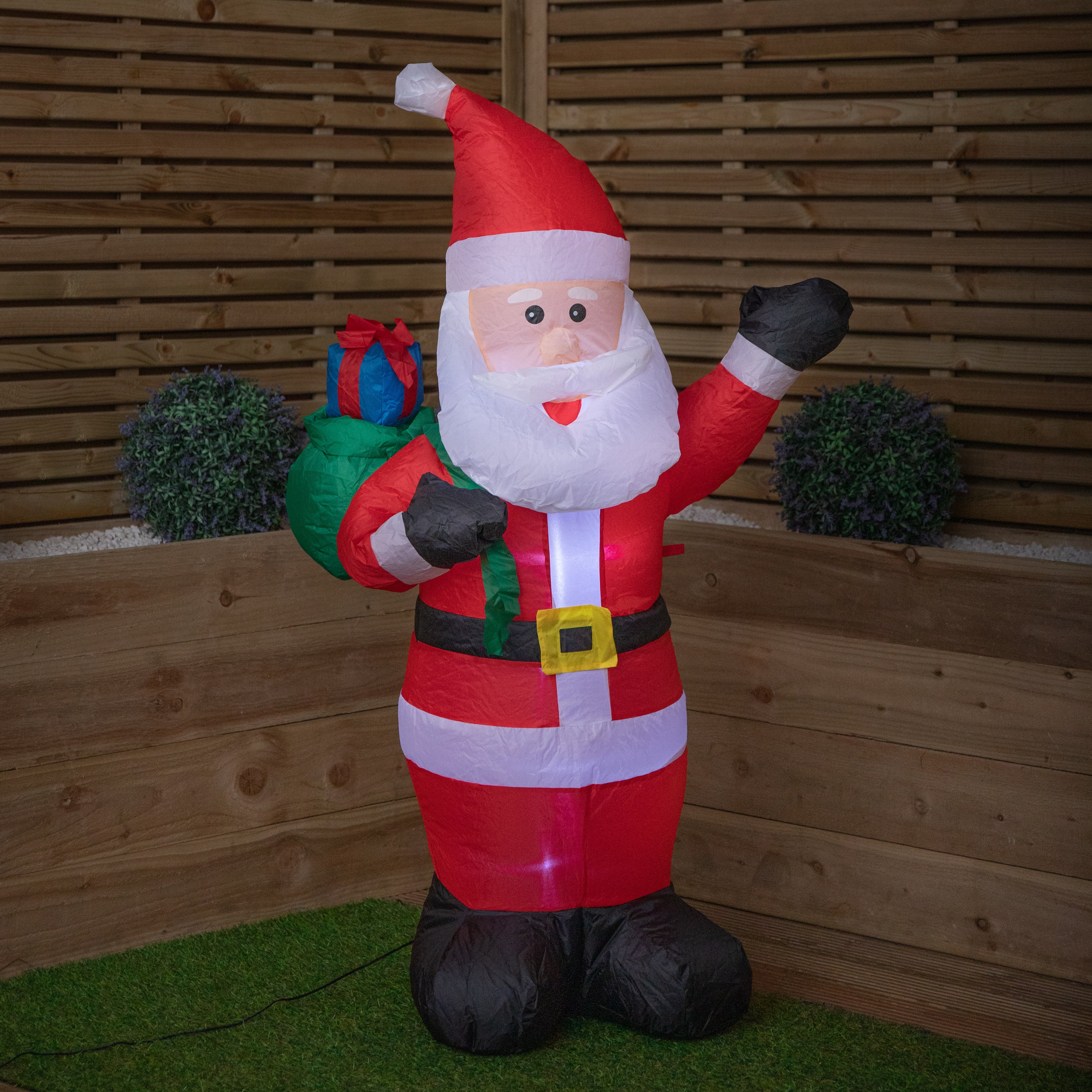 130cm (4ft) Inflatable LED Outdoor Christmas Standing Santa with Gift in Sack
