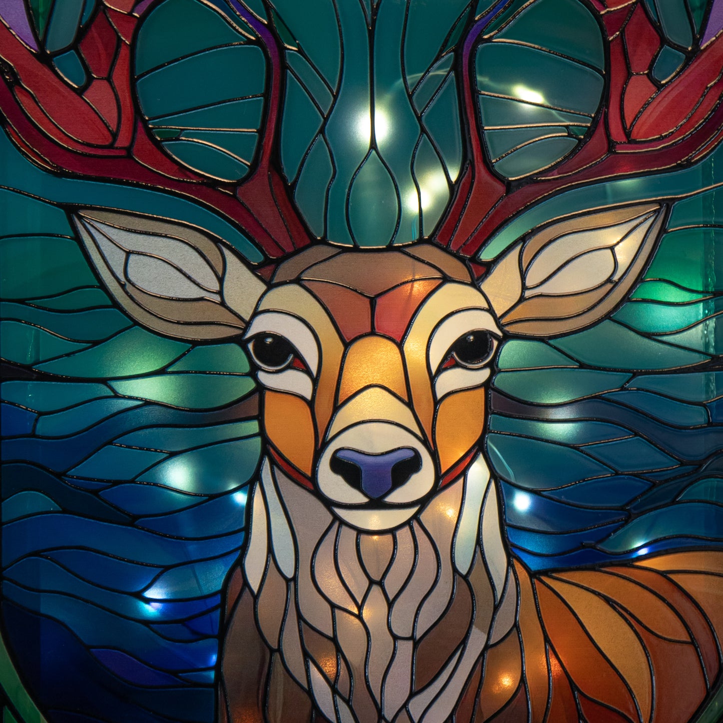 28cm Battery Powered Glass Christmas Decoration with Stag & Warm White LEDs