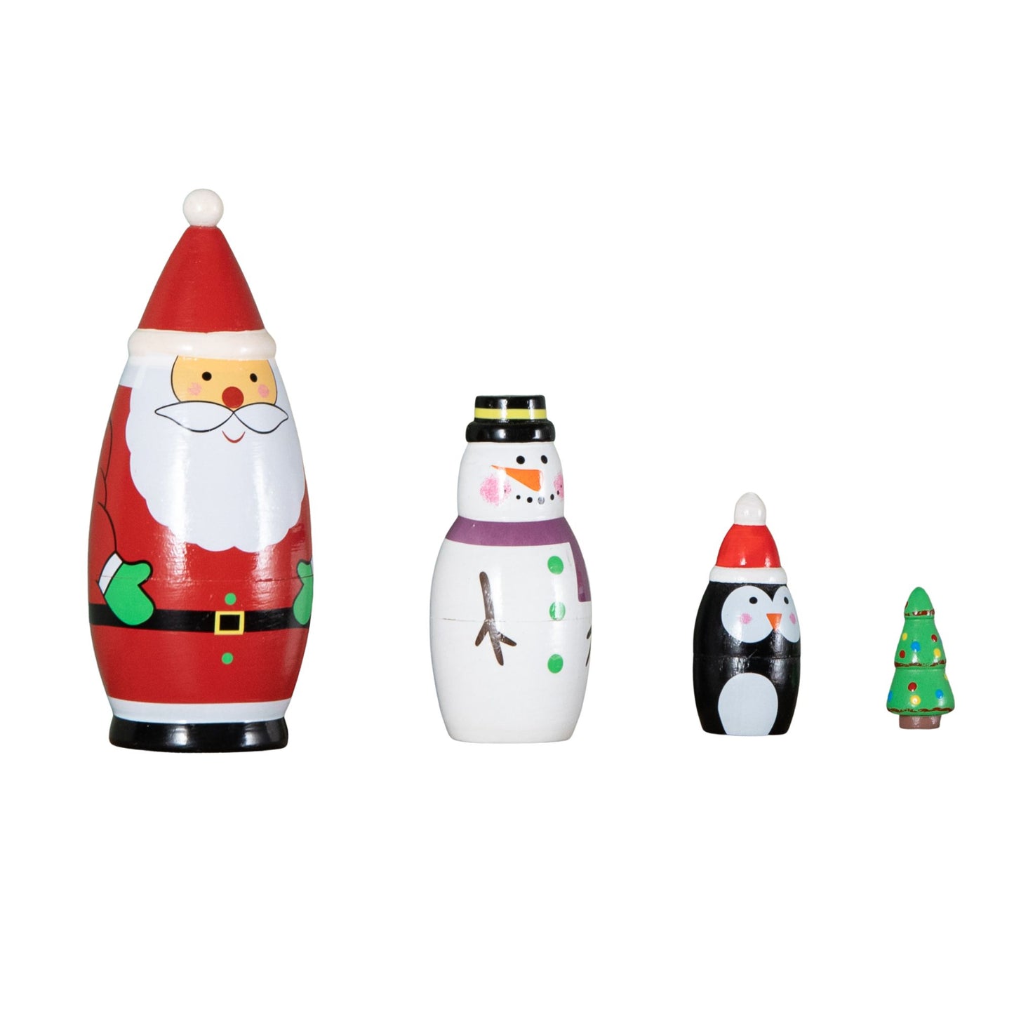 16cm Hand Painted Wooden Christmas Santa Festive Figurine Set