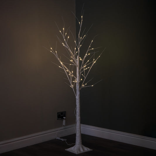 1.5m (5ft) Light up Christmas Birch Tree with 64 Warm White LEDs