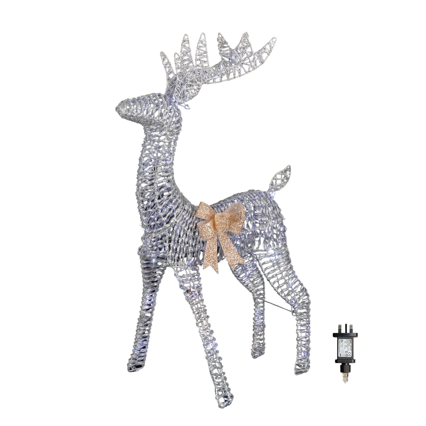 80cm Light up Silver Glitter Twist Christmas Reindeer with Cool White LEDs