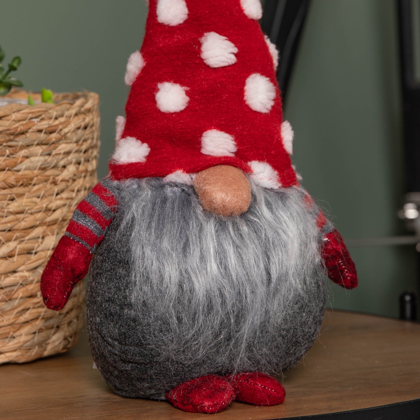 32cm Festive Christmas Red & Grey Bearded Gonk with White Polka Dot Hat