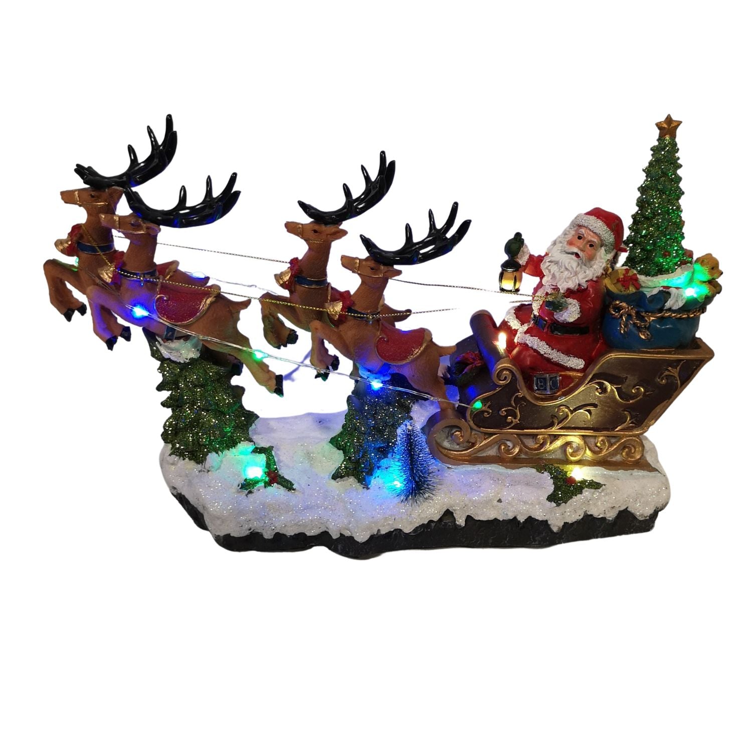35cm Battery Operated LED Musical Santa Riding Sleigh with Turning Tree Christmas Decoration