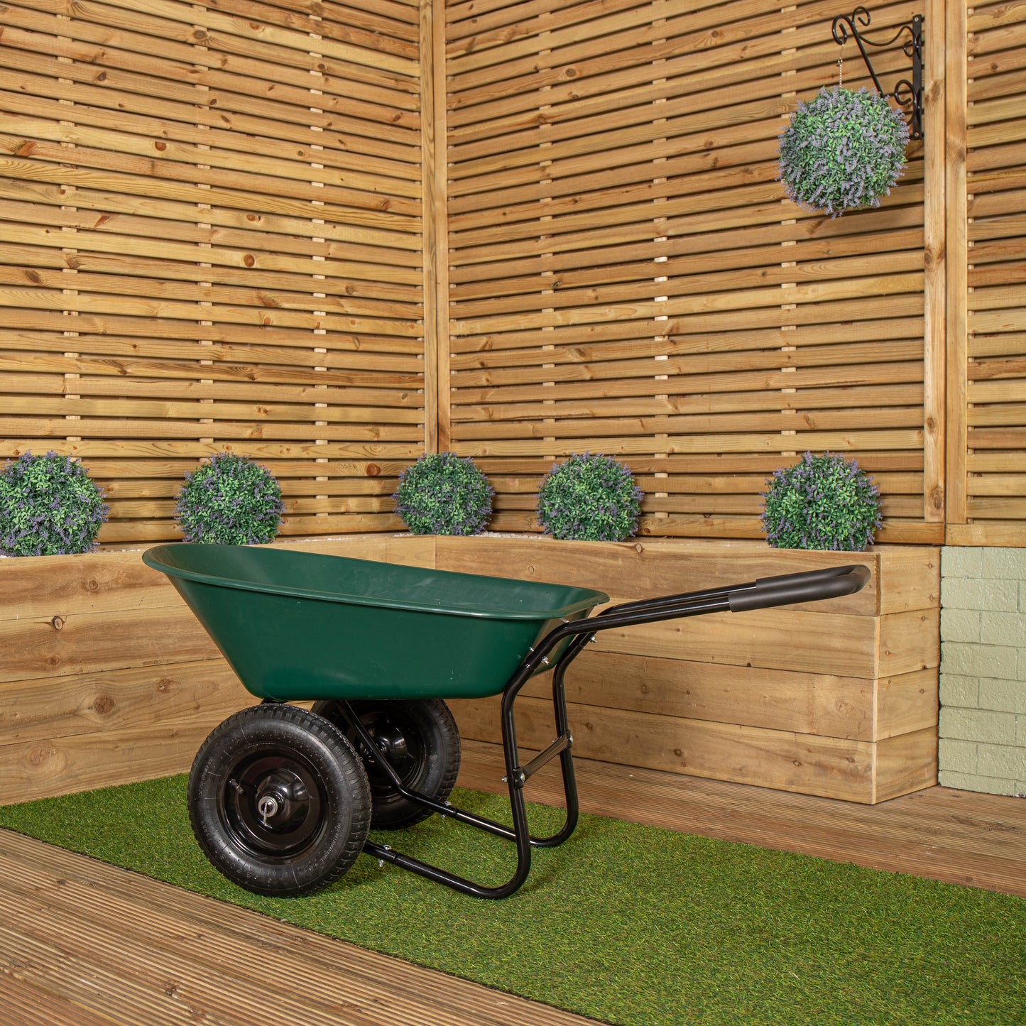 Heavy Duty 2 Wheel Outdoor Pneumatic Plastic Garden Wheelbarrow in Green