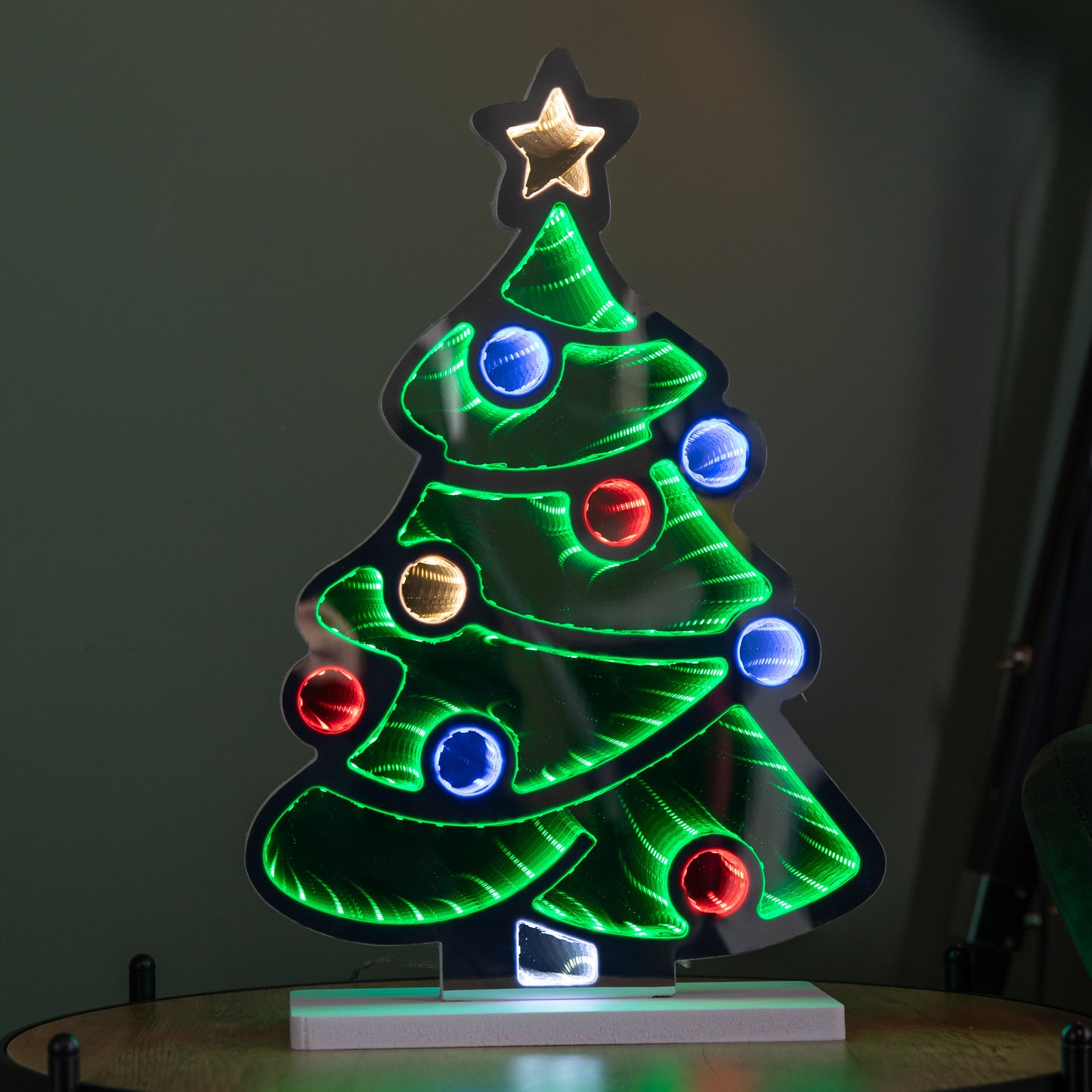 40cm Light up Christmas Tree with Baubles Infinity Light Decoration with Multi-Coloured LEDs