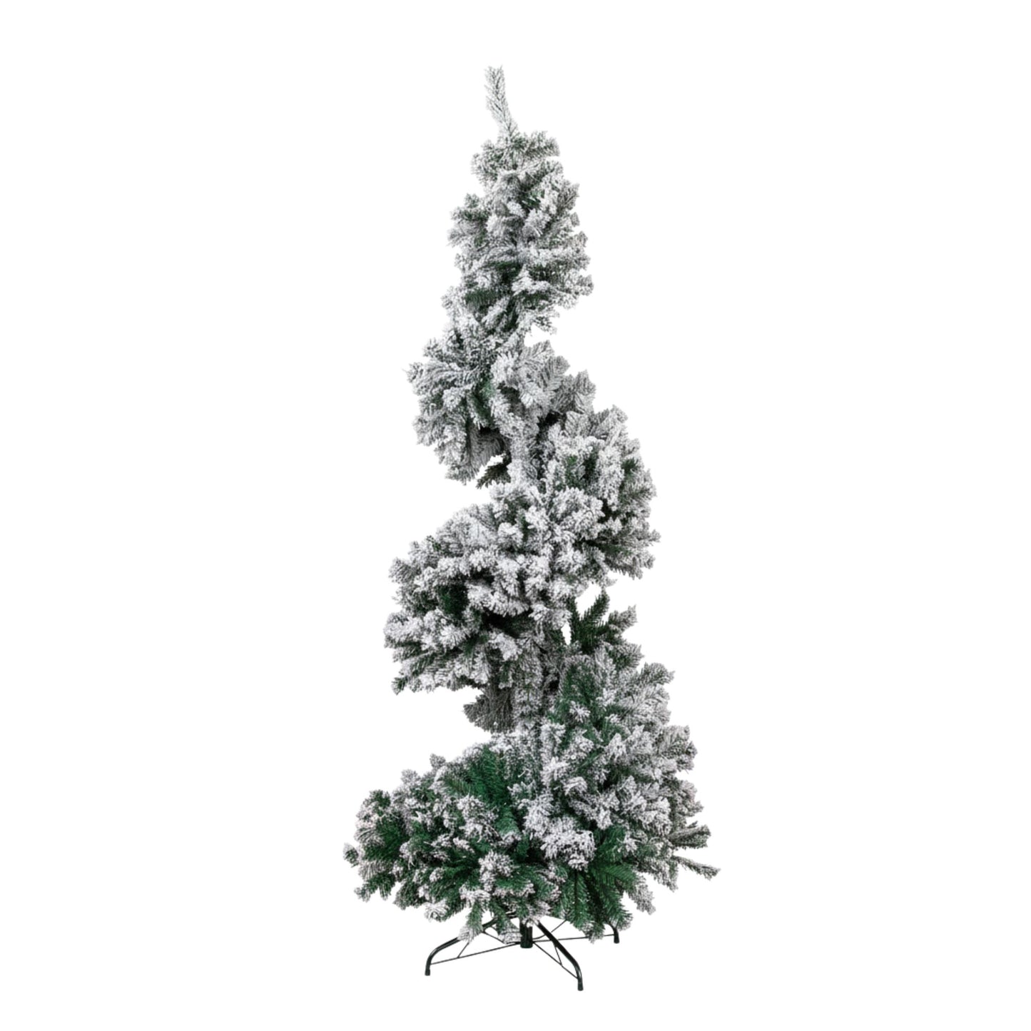 7ft (2.1m) Snowflocked Spiral Christmas Tree with Green Metal Stand