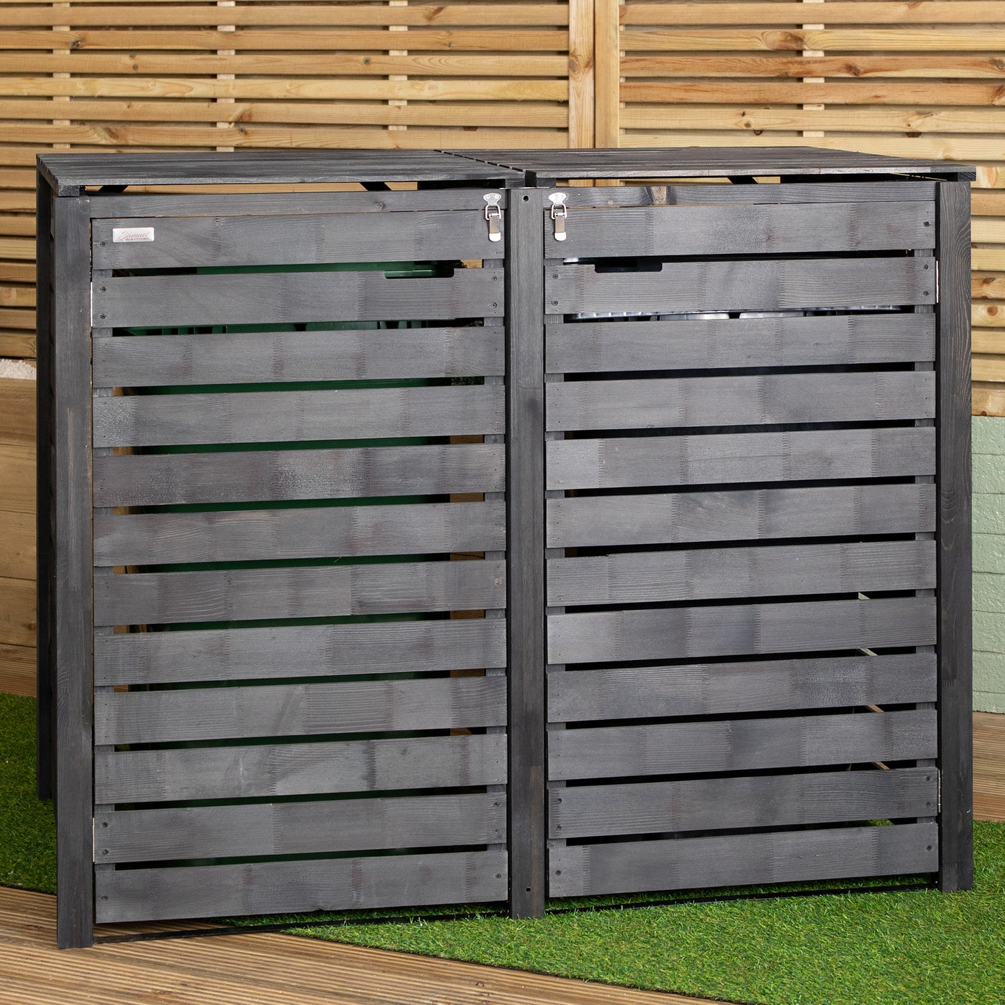 1.43m x 1.16m Outdoor Wooden Garden Double Wheelie Bin Store Storage for 2 Bins in Anthracite