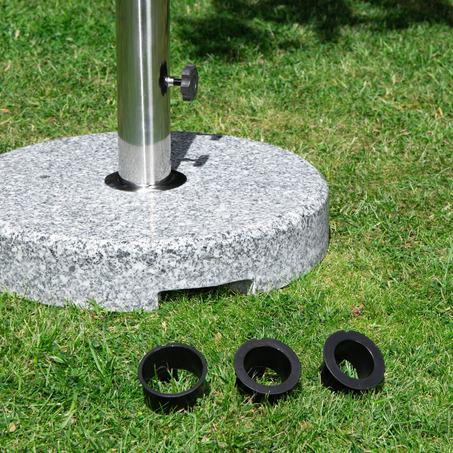 25kg Round Granite Garden Parasol Umbrella Base Weight Stainless Steel Pole