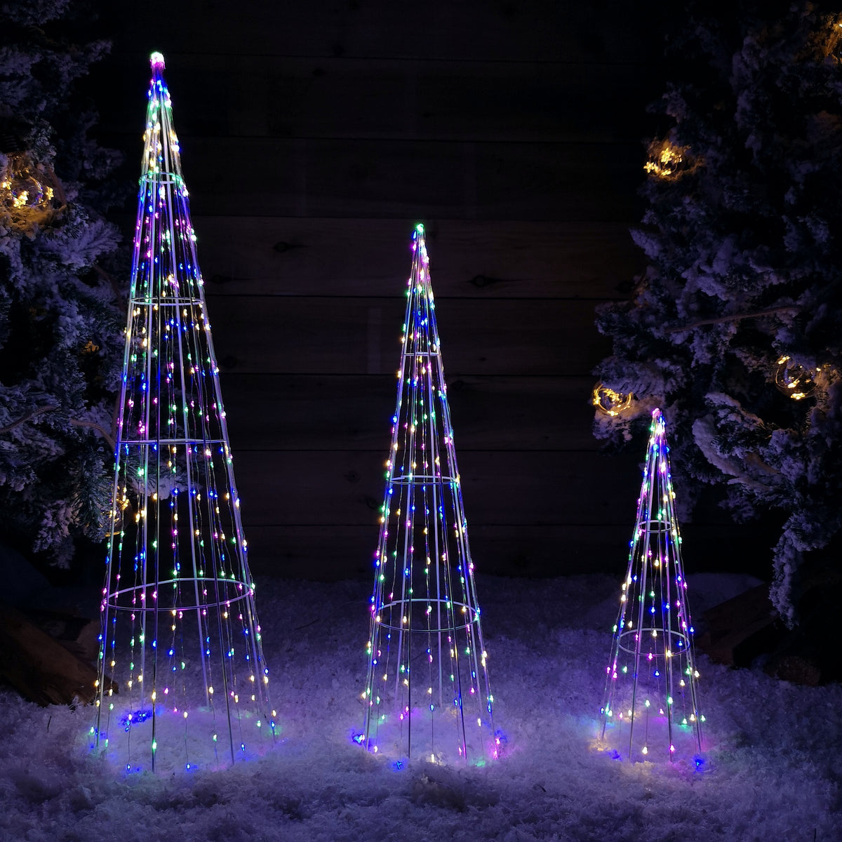 Multi Function LED White Tree Cone Trio with 640 Multi Coloured LEDs