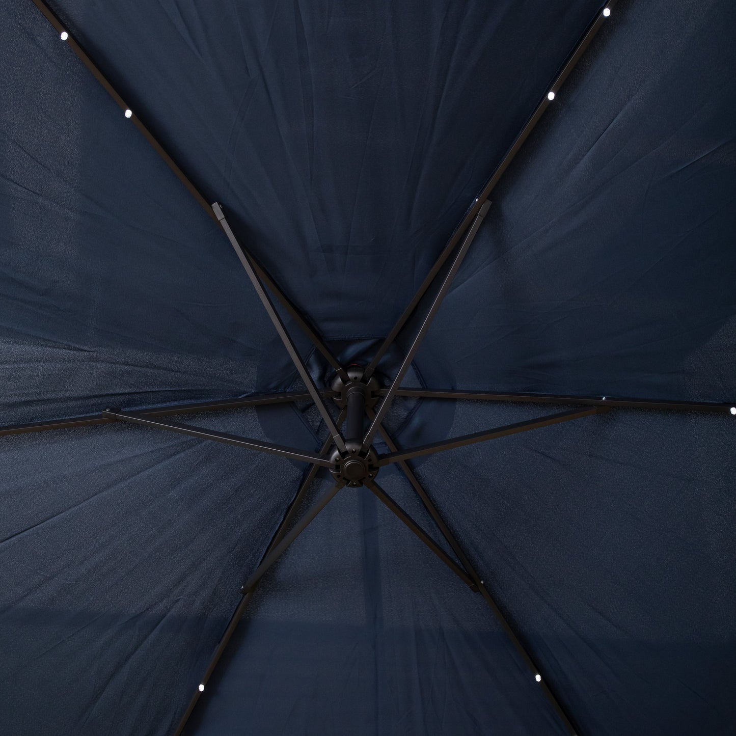 3m Solar Powered Lit Banana Cantilever Garden Parasol with LEDs & Base Weights Included in Blue