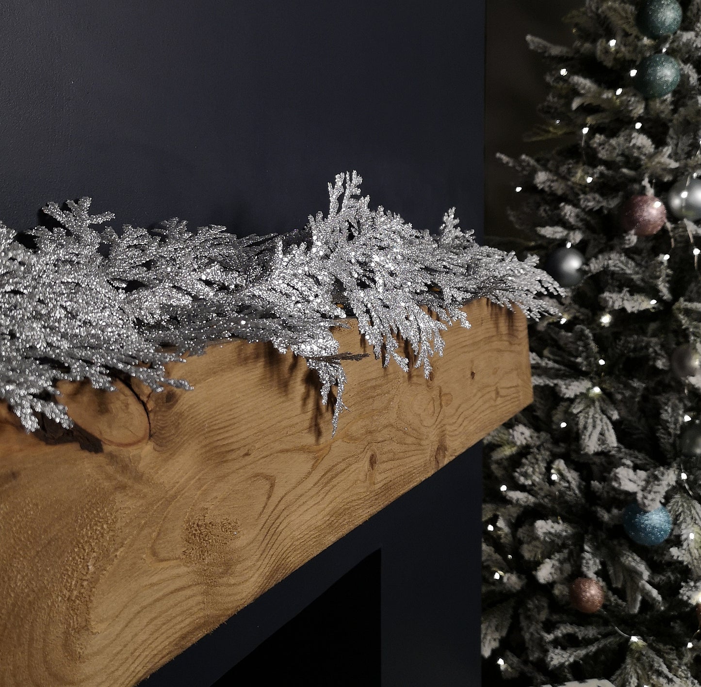 1.8m Silver Glitter Cedar Leaf Garland Christmas Decoration