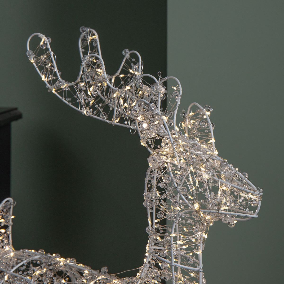 60cm Light up Clear Beaded Christmas Reindeer Decoration with 500 Warm White LEDs