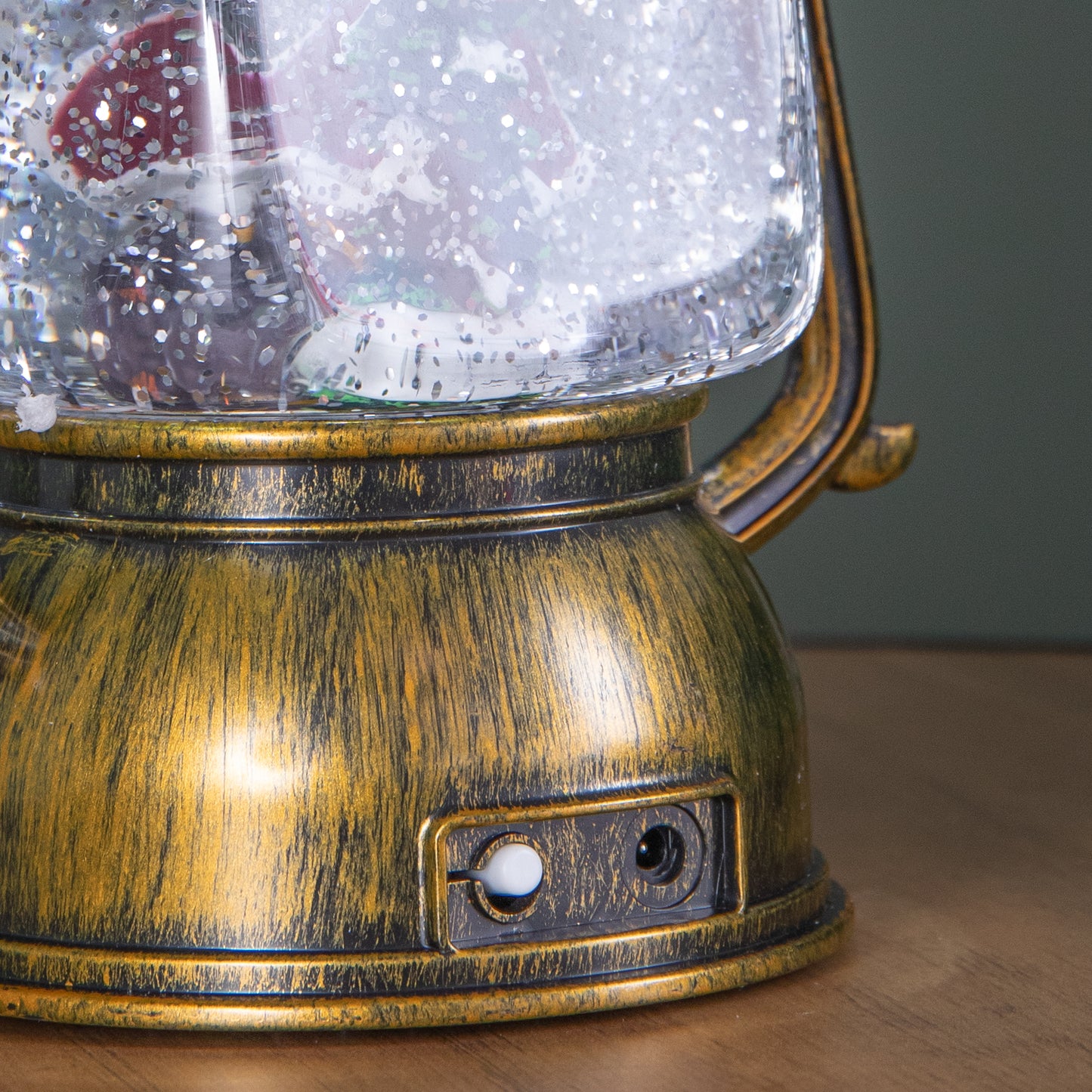 24cm Dual Powered Light up Antique Lantern Christmas Water Spinner with Santa Scene