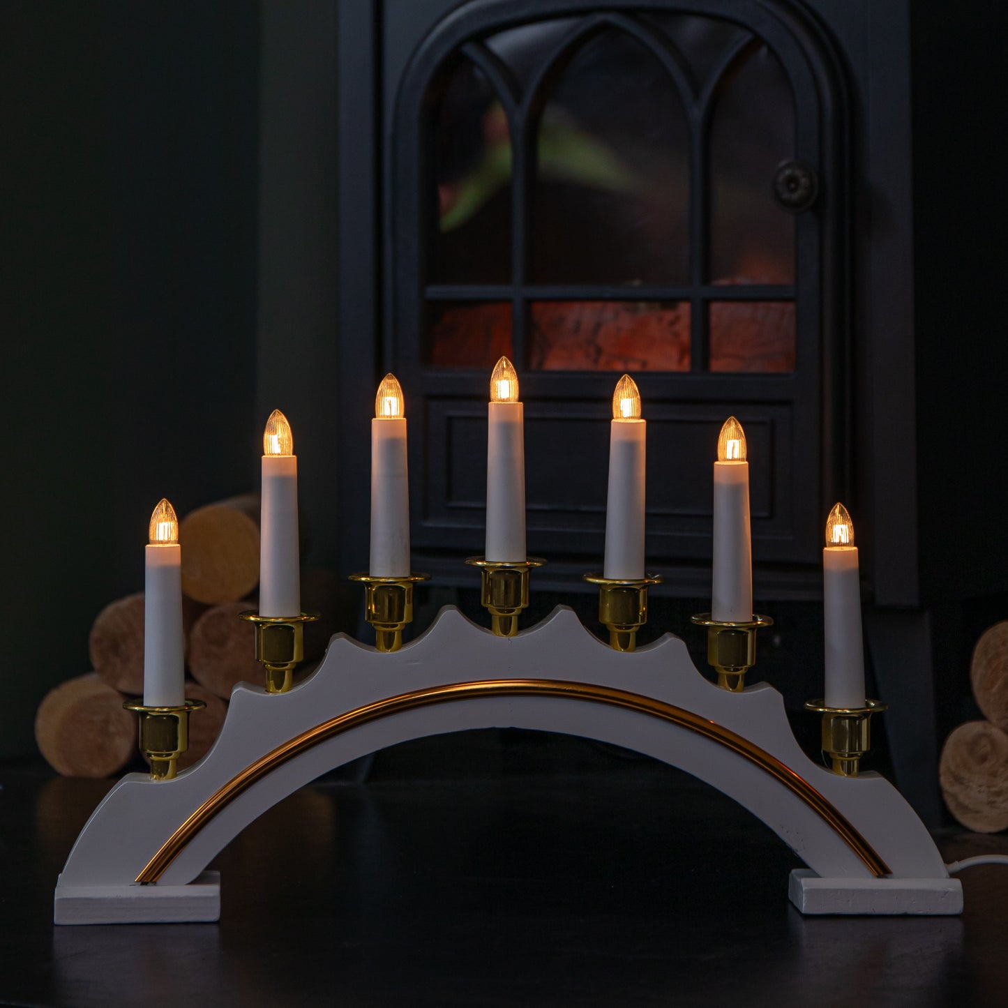 42cm Light up Christmas Candle Bridge in White with 7 Bulbs