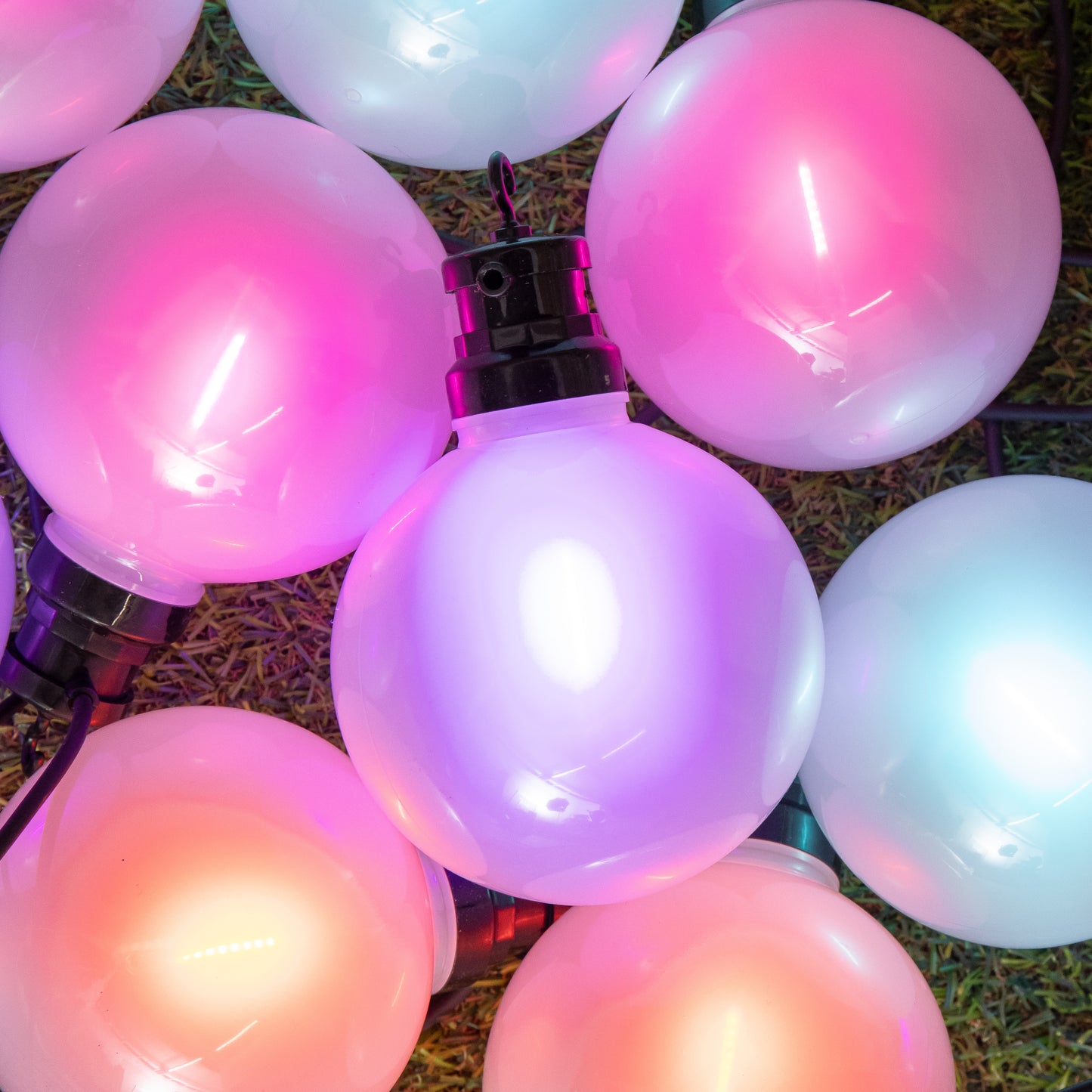 4.5m Set of 10 Frosted Ball Style Cap String Lights with Filament in Rainbow