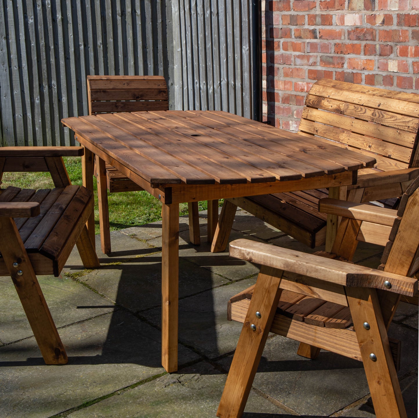 Handmade 6 Seater Chunky Rustic Wooden Garden Furniture Table and Chairs Set