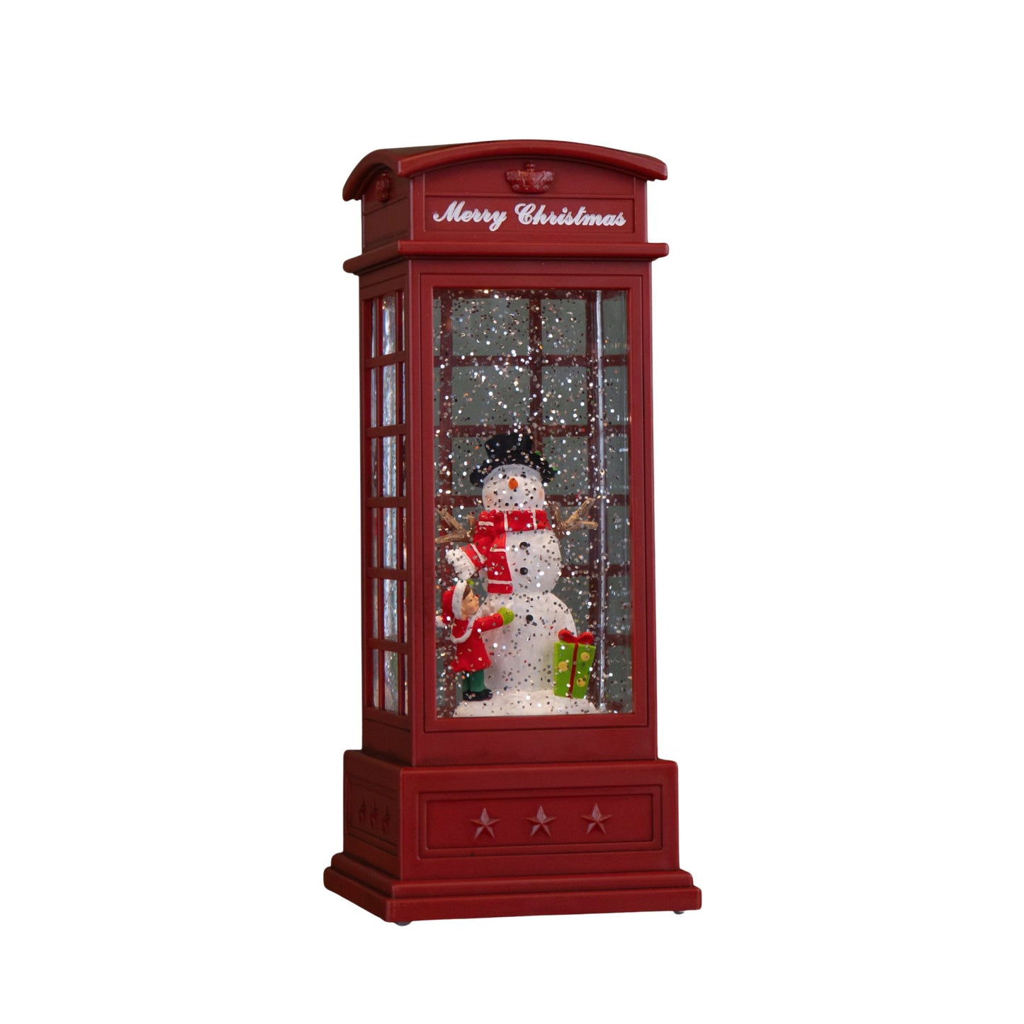 25cm Battery Operated Light up Christmas Phone Box Water Spinner with Snowman Scene & LEDs