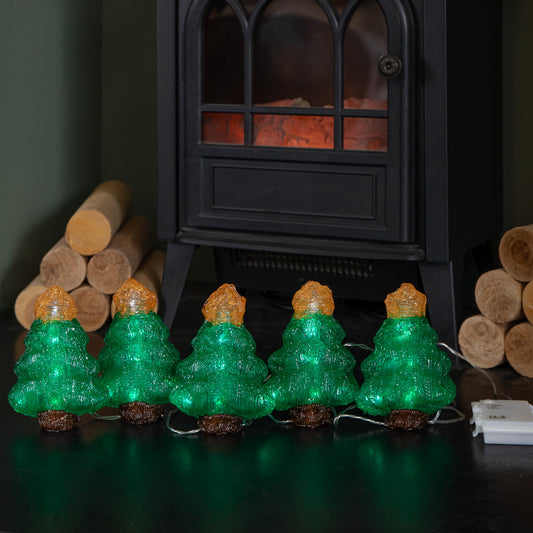 12cm Set of 5 Battery Operated Light up Christmas Tree Ornaments with 50 Cool White LEDs