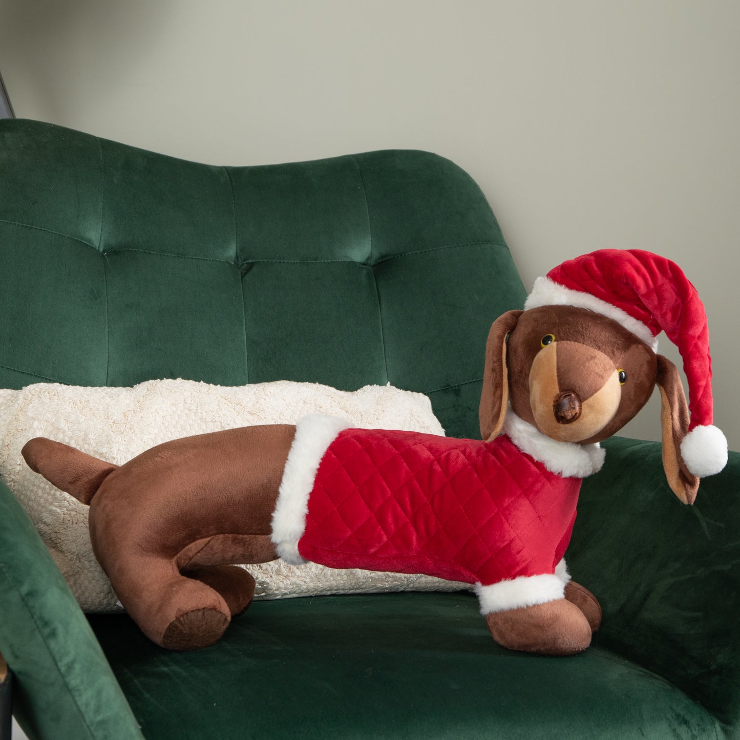 55cm Red and White Plush Donovan Dachshund Christmas Decoration