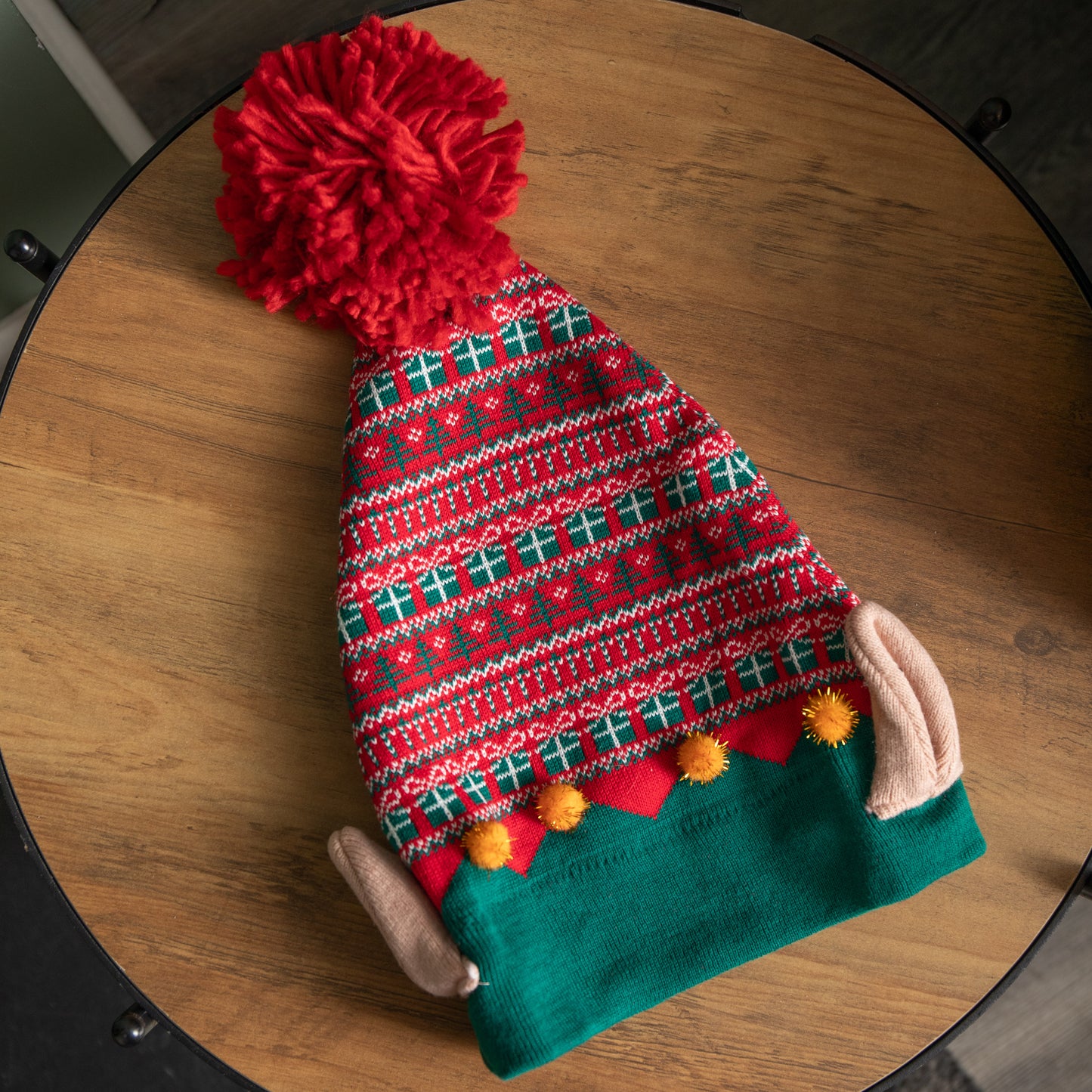 Luxury Red and Green Cotton Christmas Beanie Elf Hat