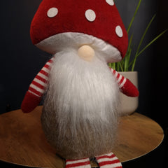 53cm Stripey Red Plush Sitting Christmas Boy Gonk with Dangly Legs and Mushroom Hat
