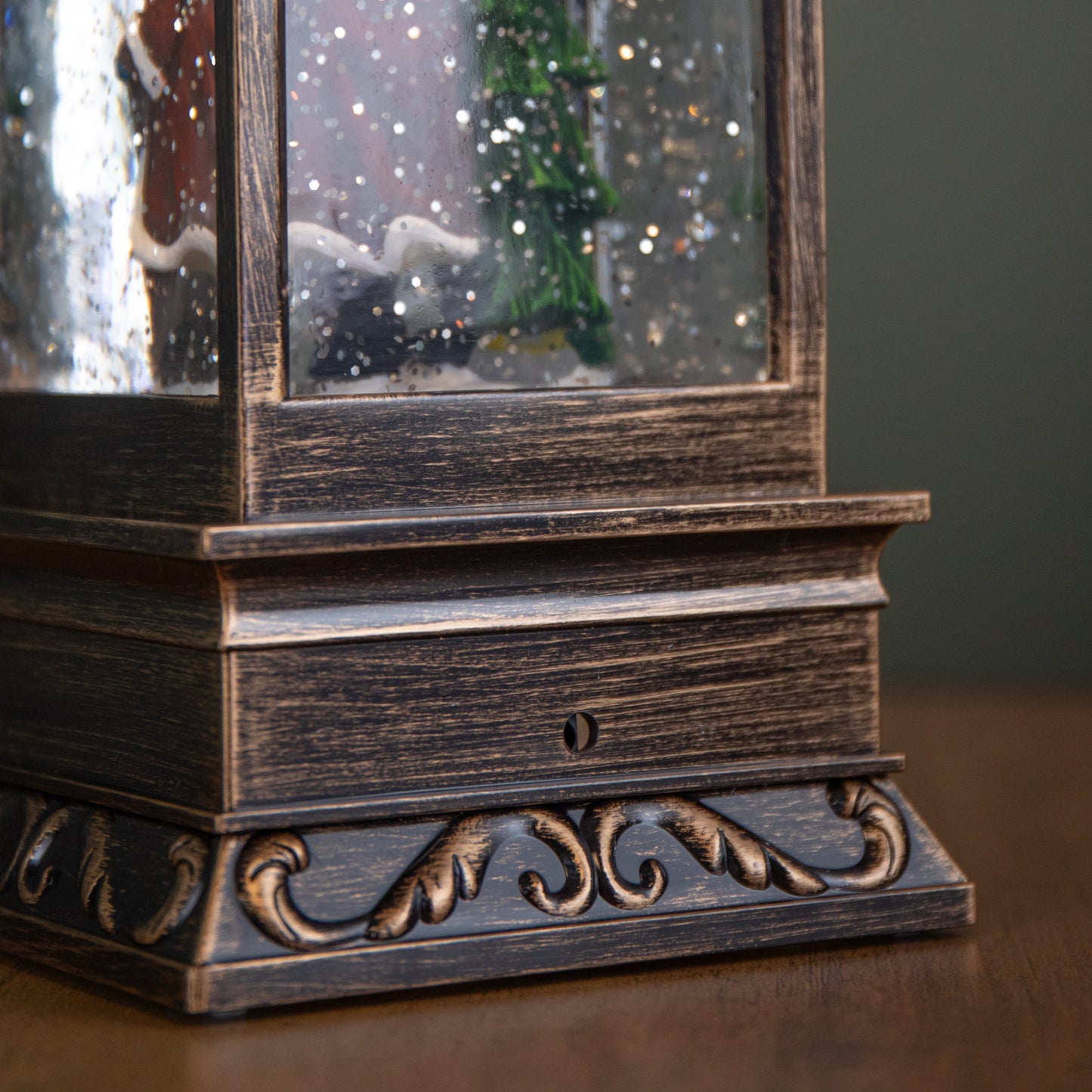 27cm Battery Operated Light up Bronze Christmas Water Spinner with Santa Scene & LEDs