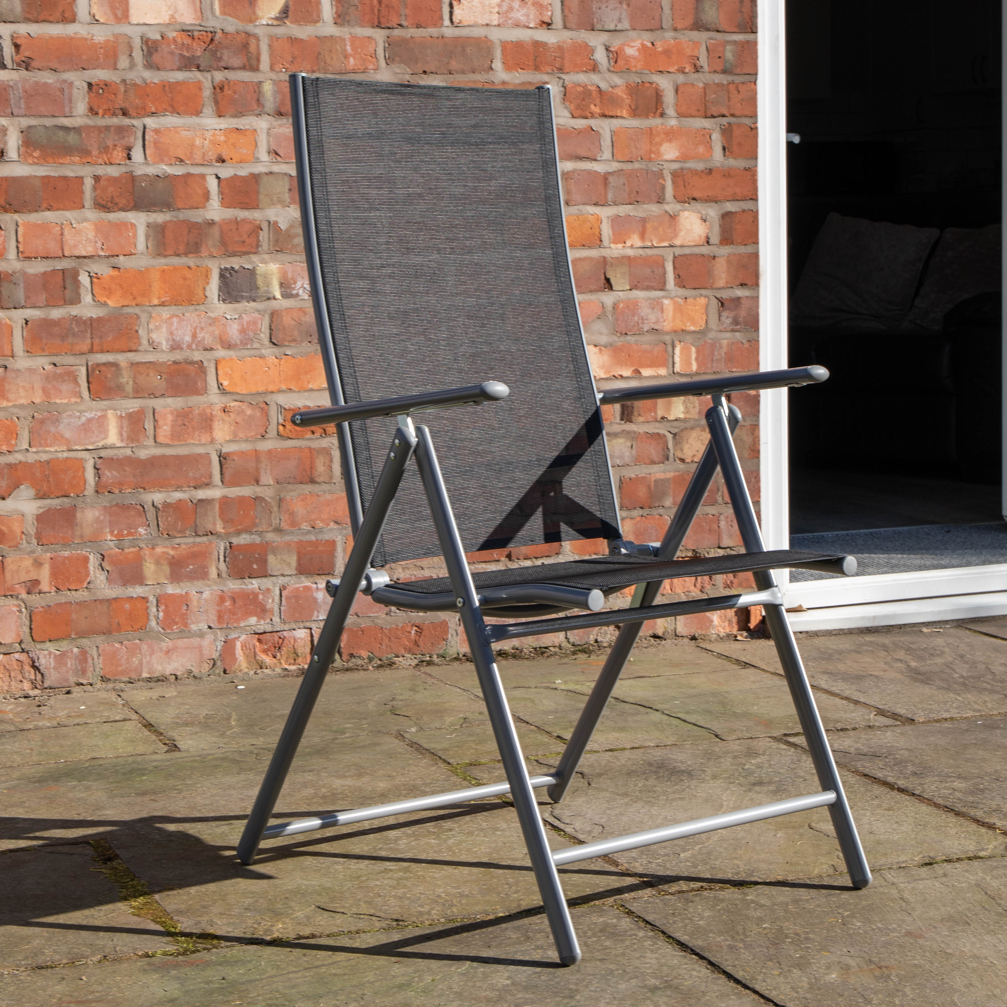 Outdoor Garden Patio Multi Position Reclining Folding Chair in Black and Silver