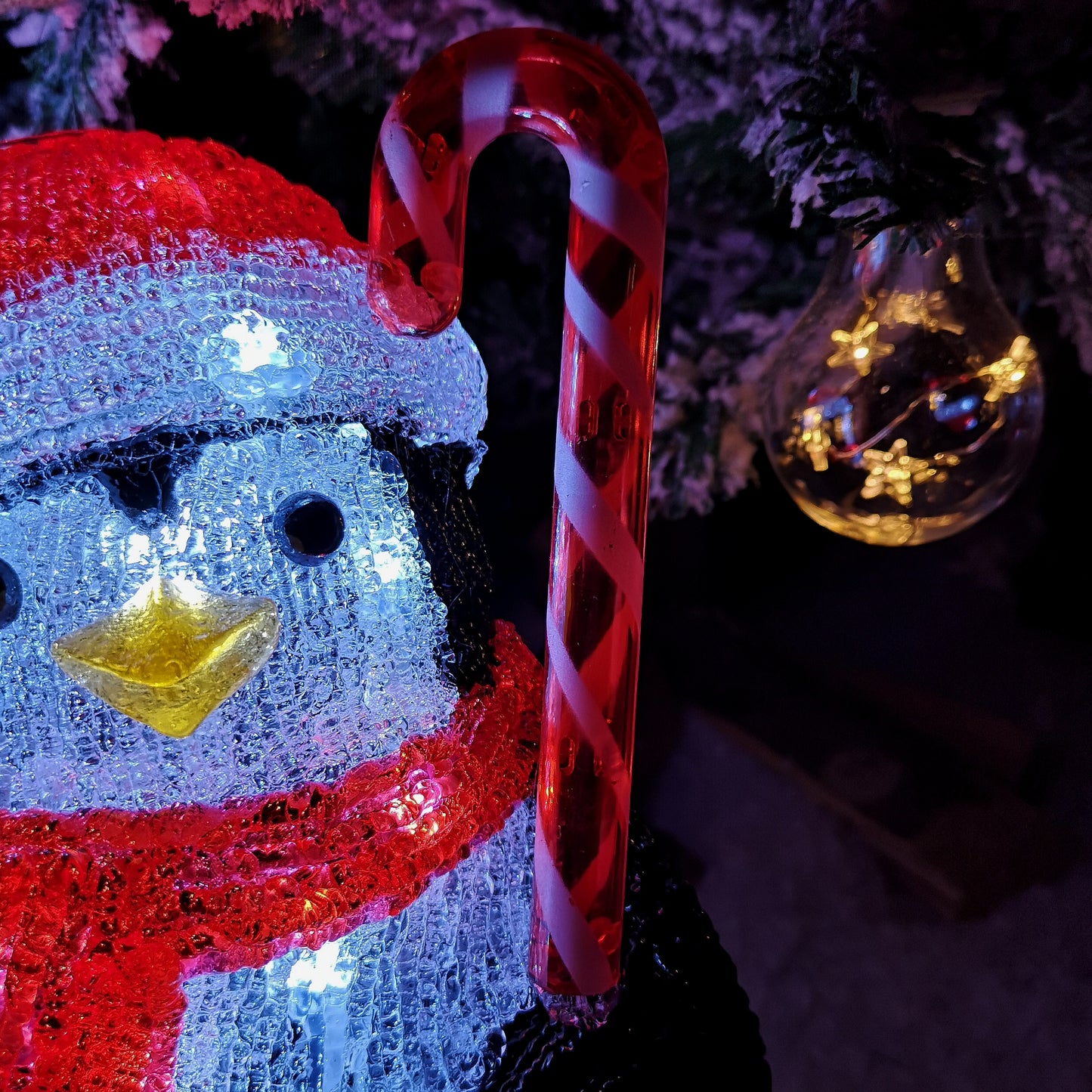 30cm LED Soft Acrylic Penguin with Candy Cane Christmas Decoration