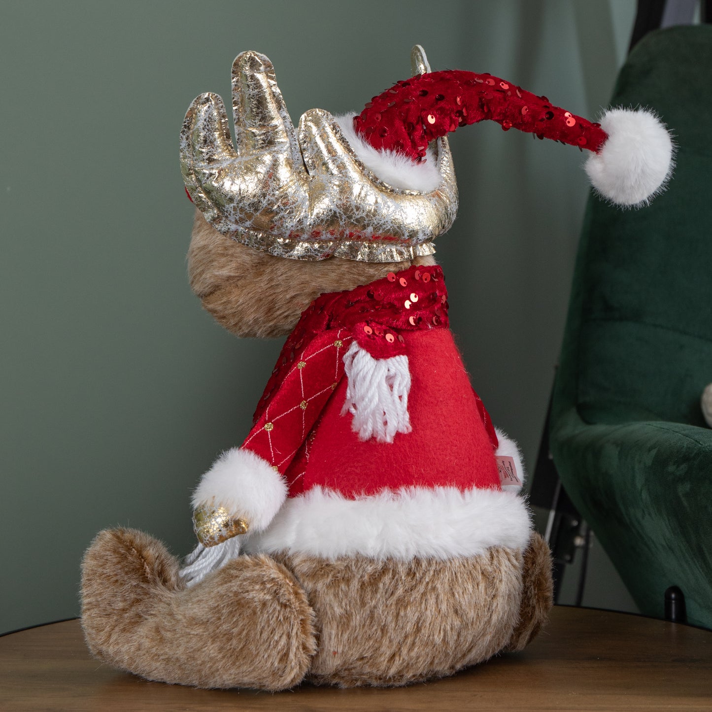 45cm Sitting Plush Golden Dancer Christmas Reindeer Decoration