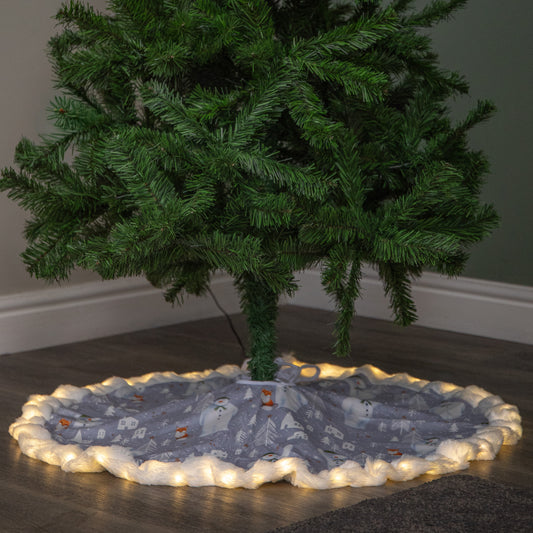 90cm USB Powered Light up The Snowman Fabric Christmas Tree Skirt with LEDs